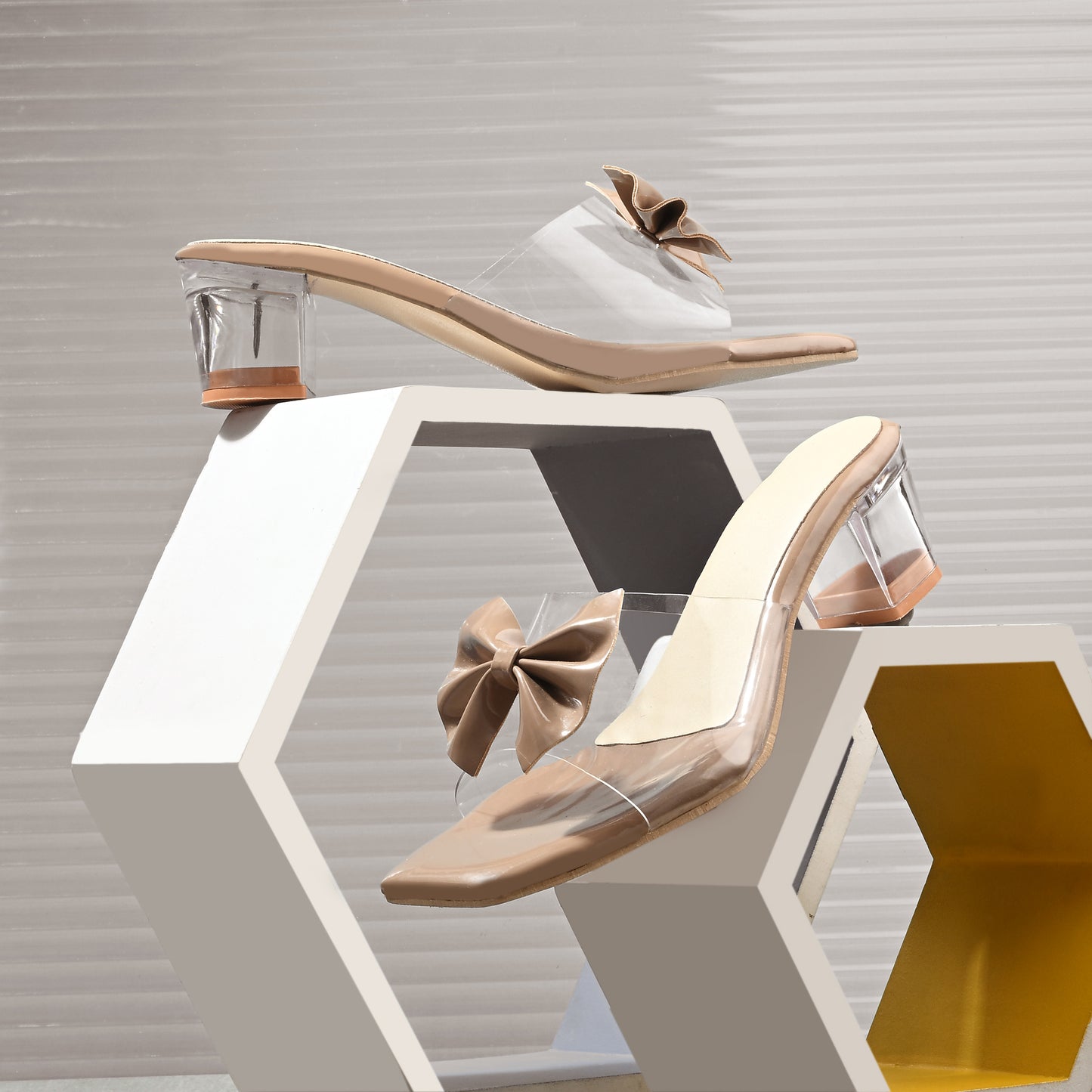 RAVIS LuxeBow Transparent Black Heels for Women