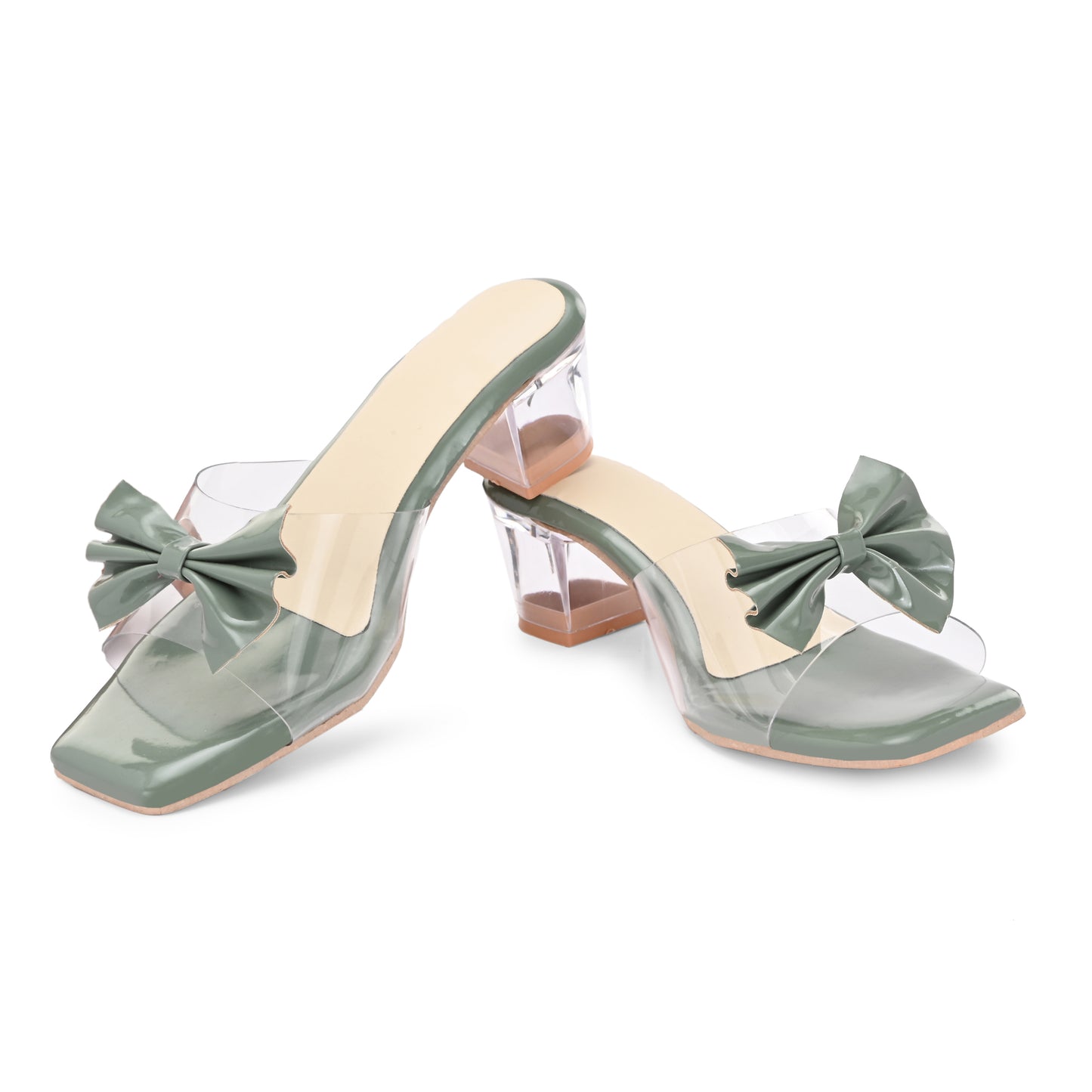 RAVIS LuxeBow Transparent Black Heels for Women
