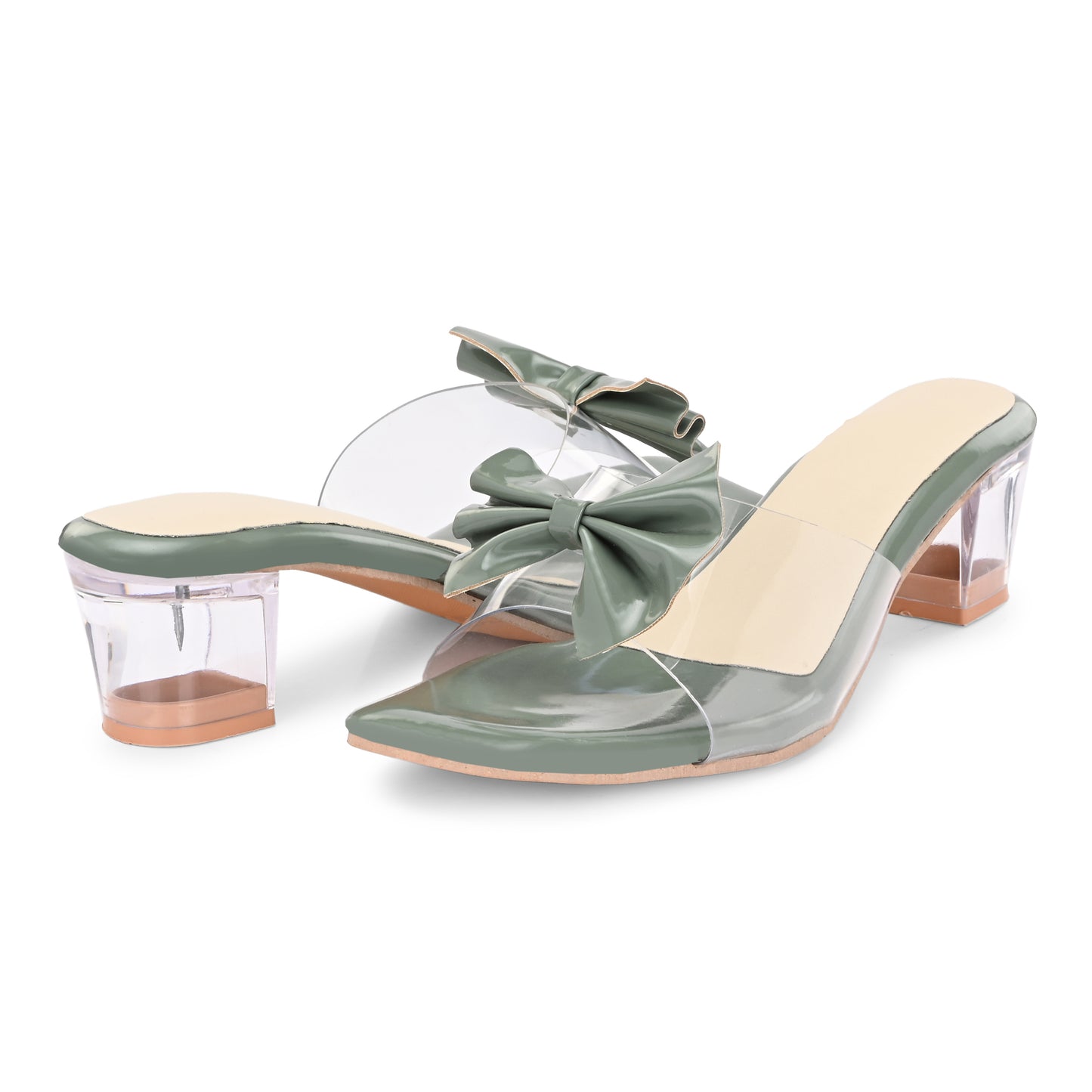 RAVIS LuxeBow Transparent Black Heels for Women