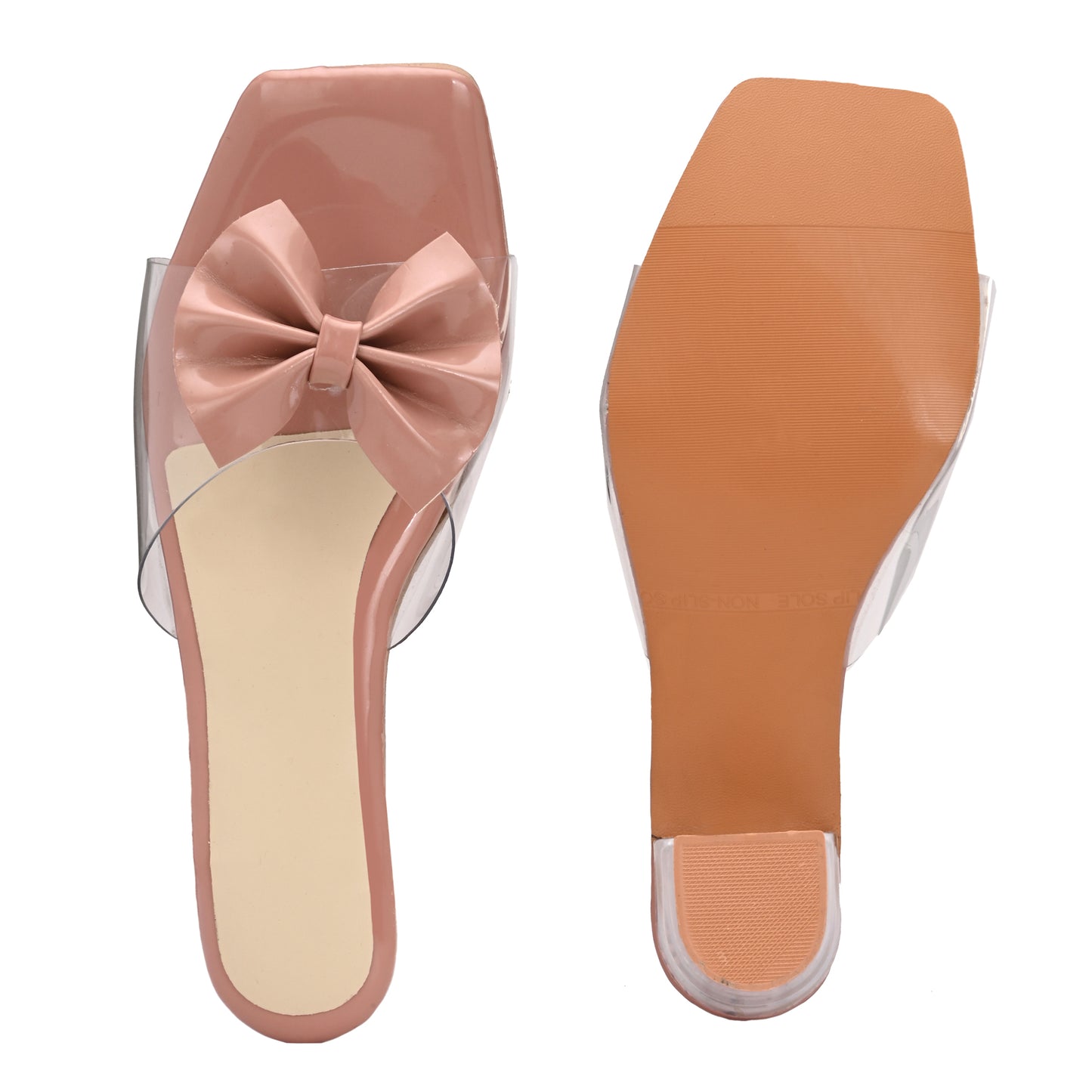 RAVIS LuxeBow Transparent Black Heels for Women