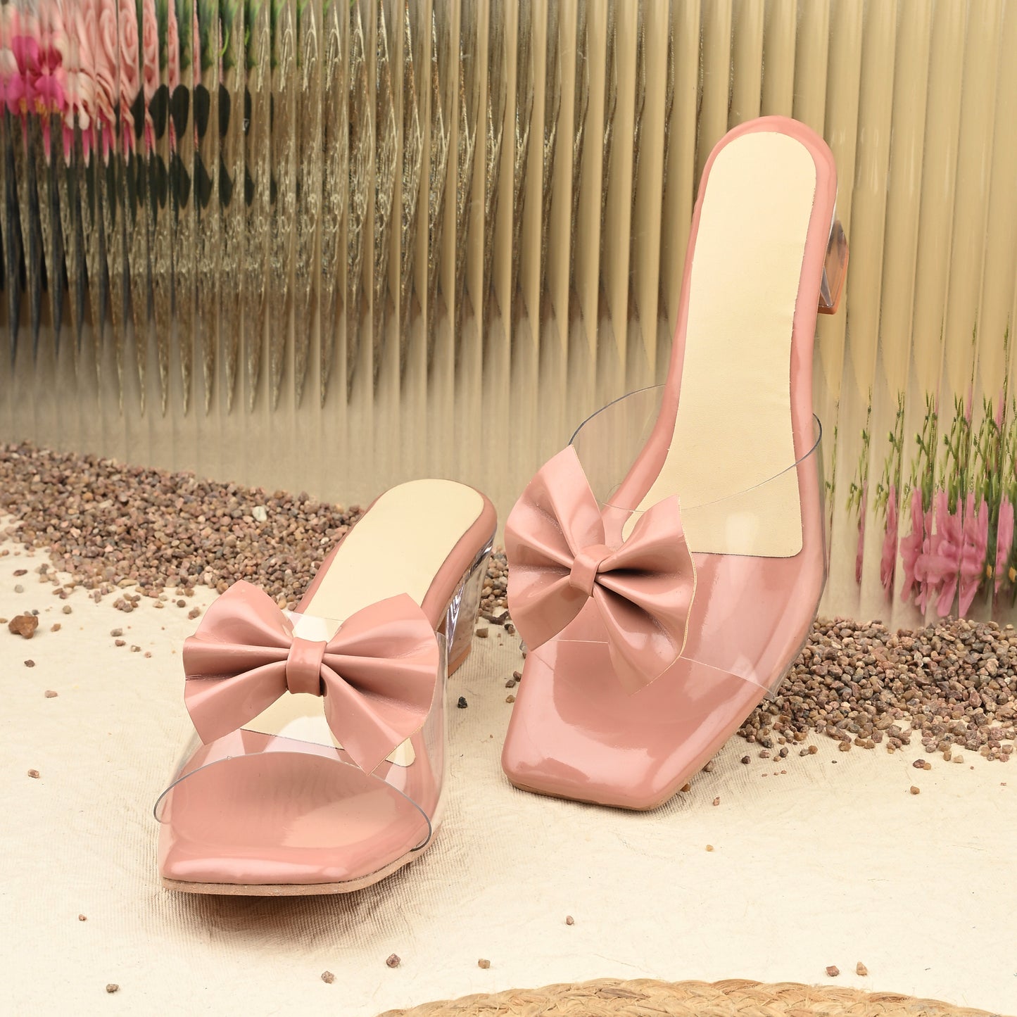 RAVIS LuxeBow Transparent Black Heels for Women