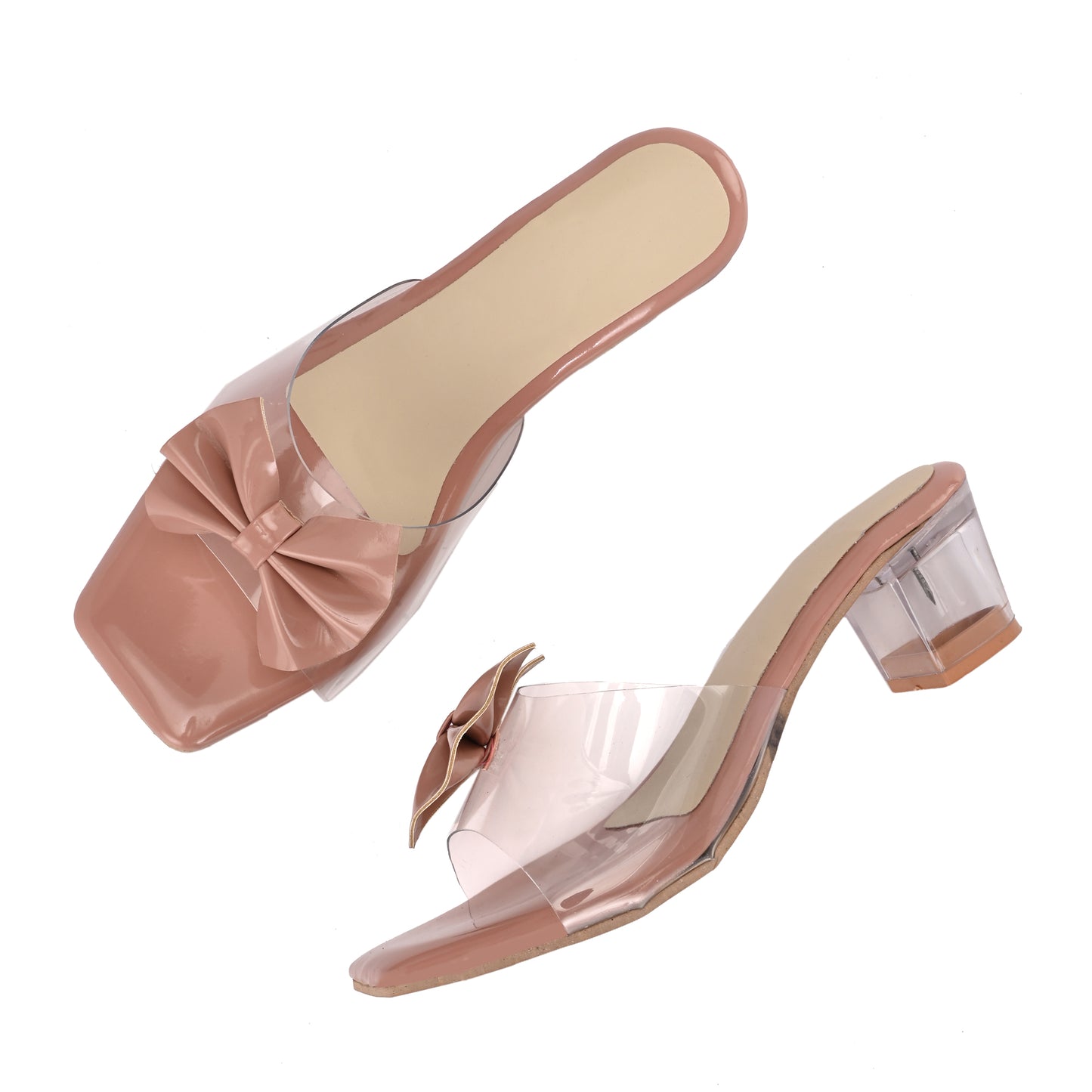 RAVIS LuxeBow Transparent Black Heels for Women