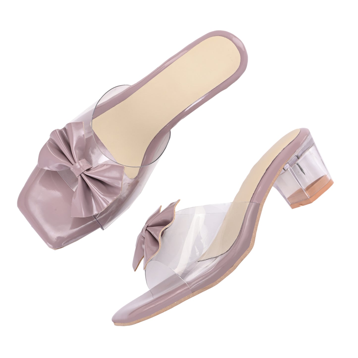 RAVIS LuxeBow Transparent Black Heels for Women