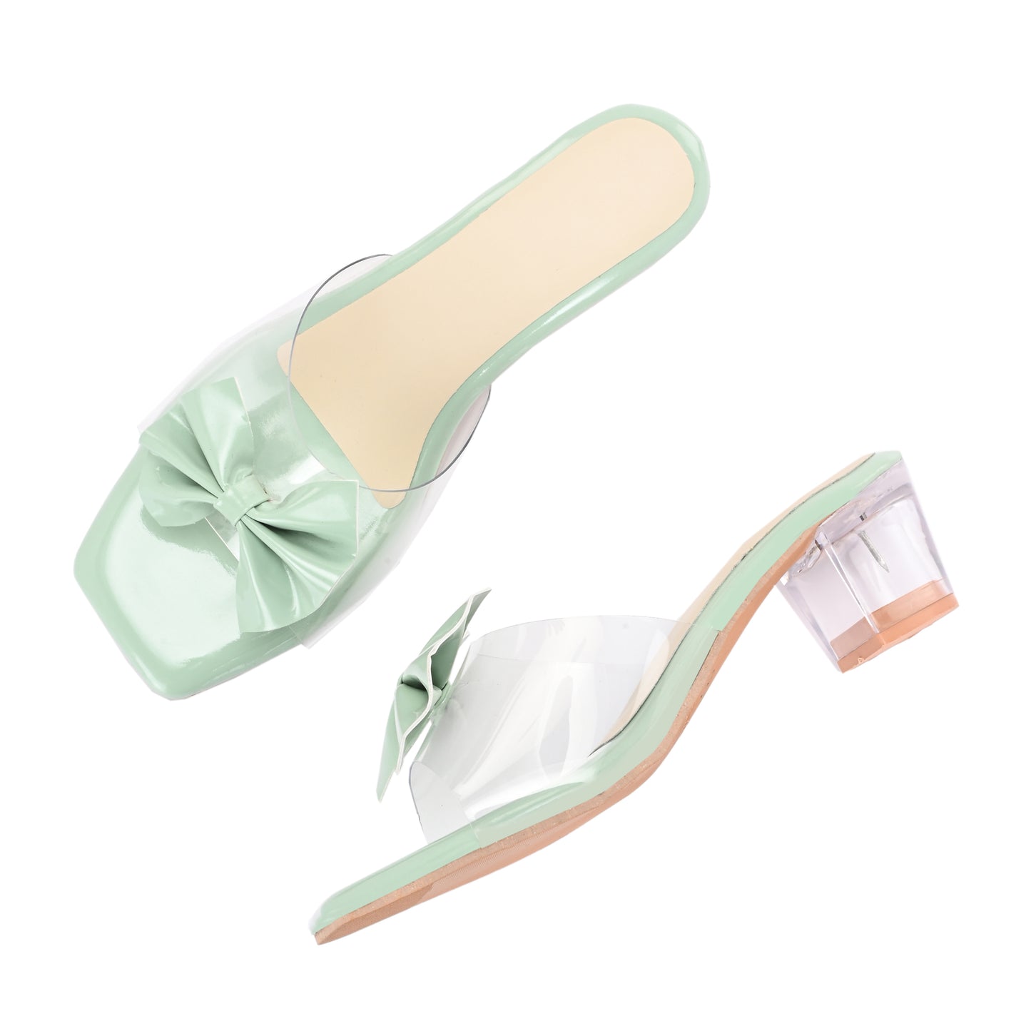 RAVIS LuxeBow Transparent Black Heels for Women