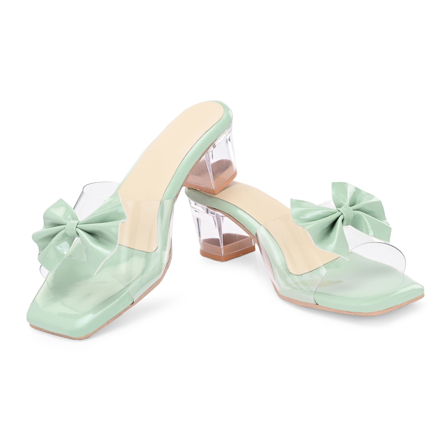 RAVIS LuxeBow Transparent Black Heels for Women