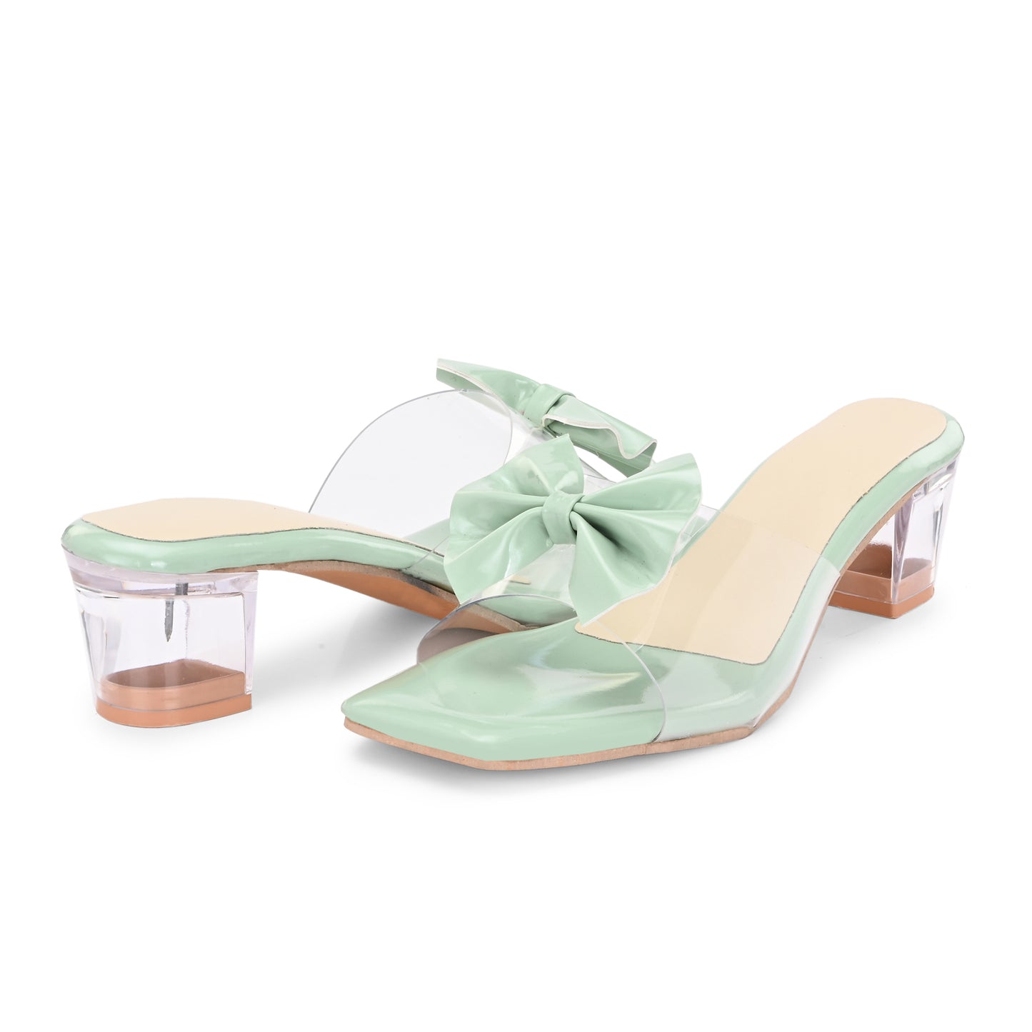 RAVIS LuxeBow Transparent Black Heels for Women