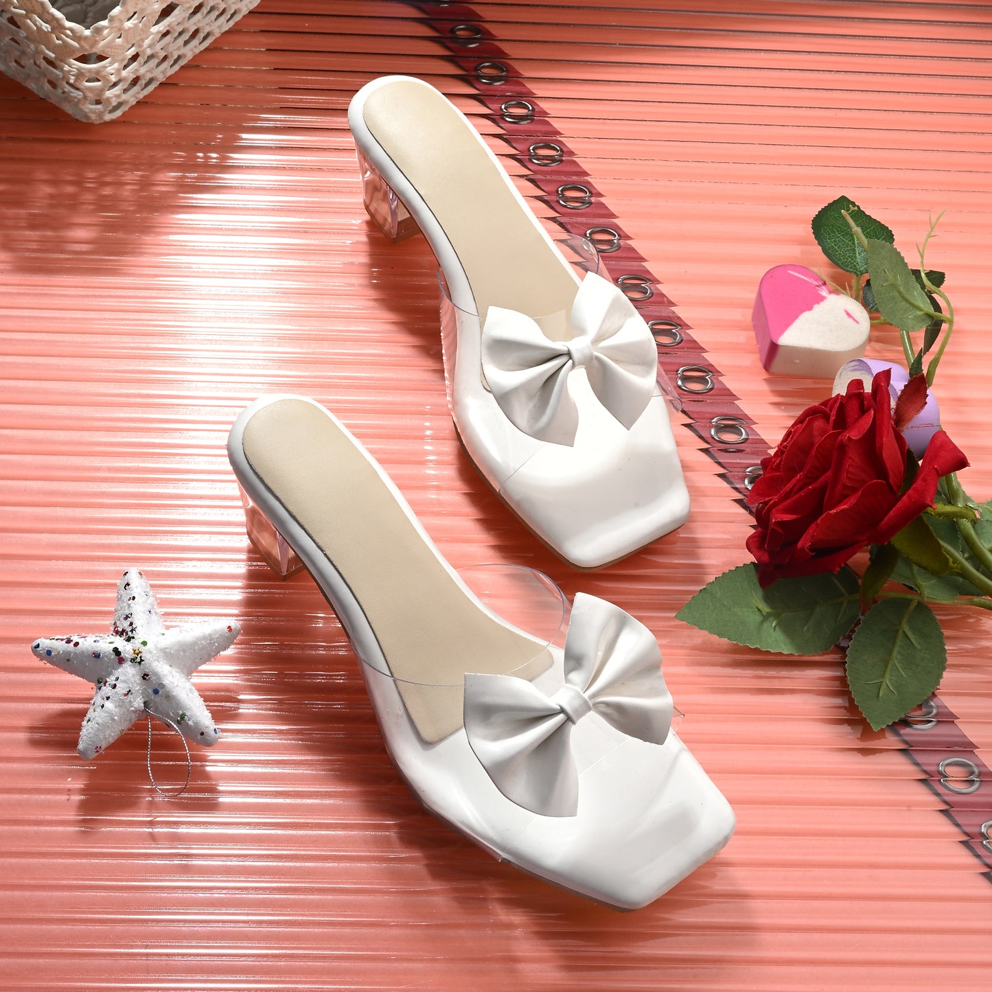 RAVIS LuxeBow Transparent Black Heels for Women