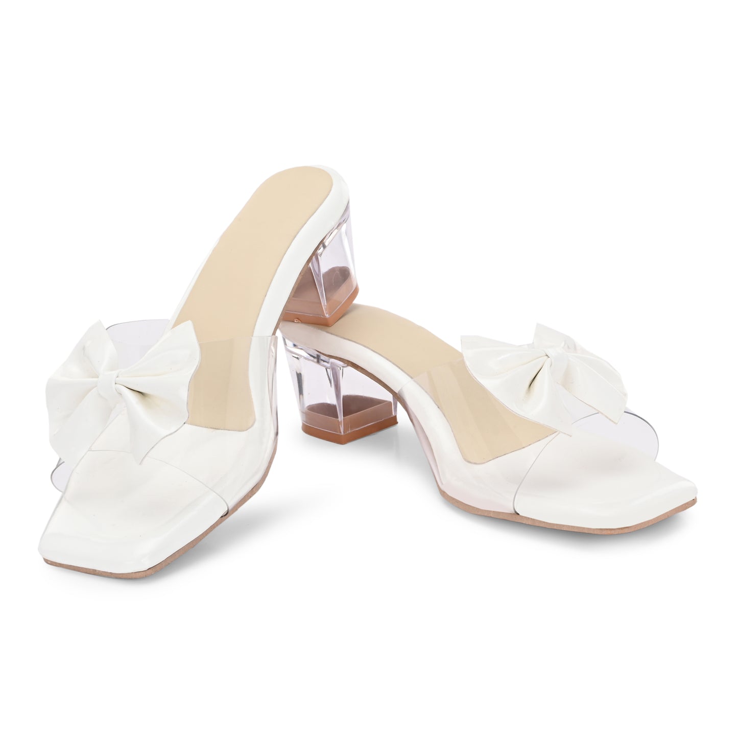 RAVIS LuxeBow Transparent Black Heels for Women