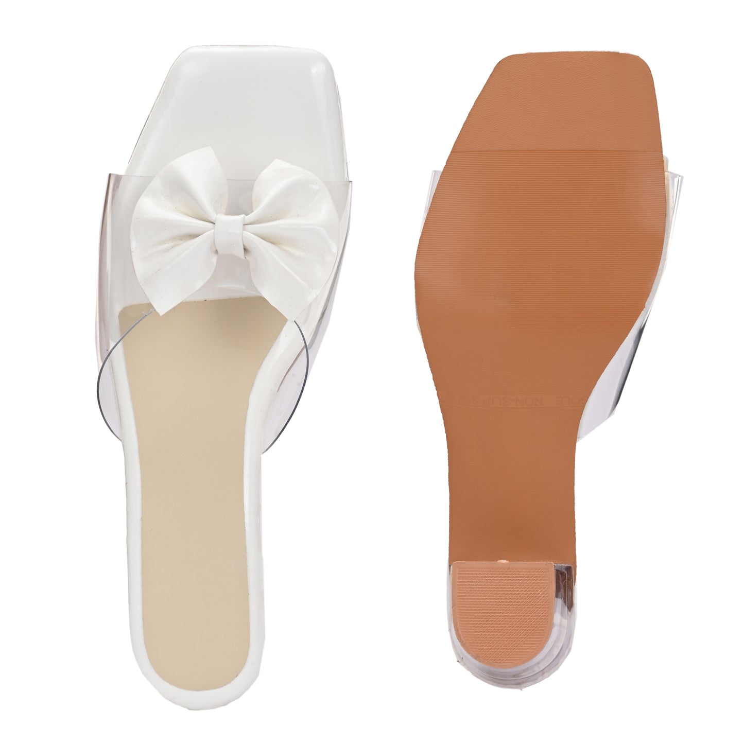 RAVIS LuxeBow Transparent Black Heels for Women