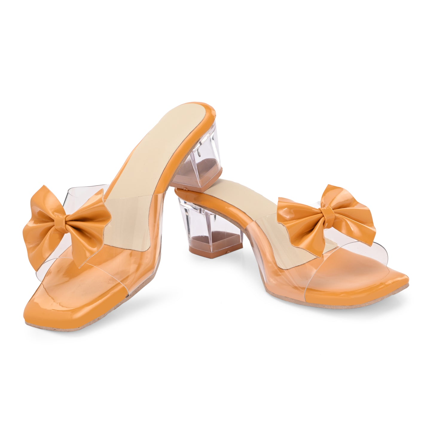 RAVIS LuxeBow Transparent Black Heels for Women