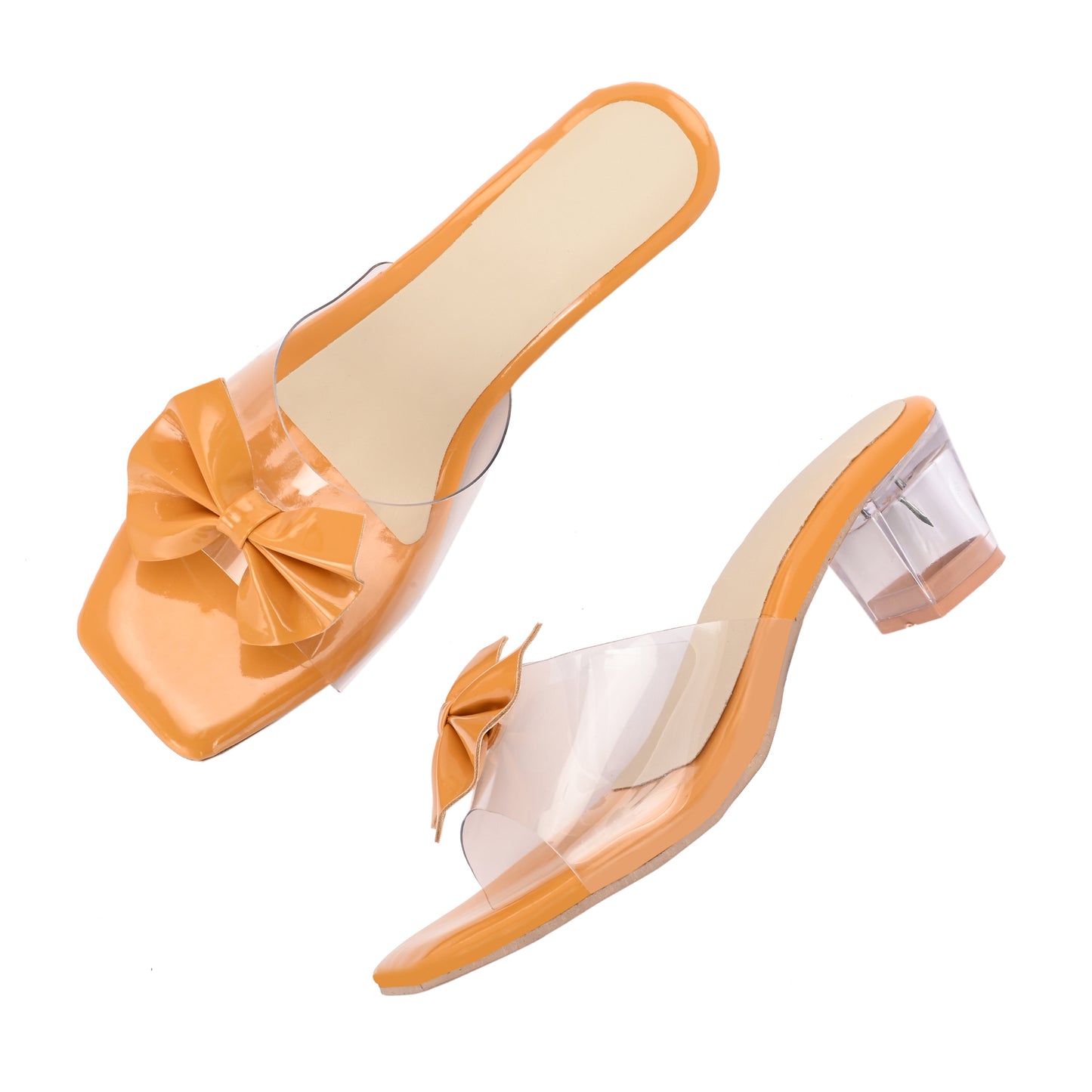 RAVIS LuxeBow Transparent Black Heels for Women
