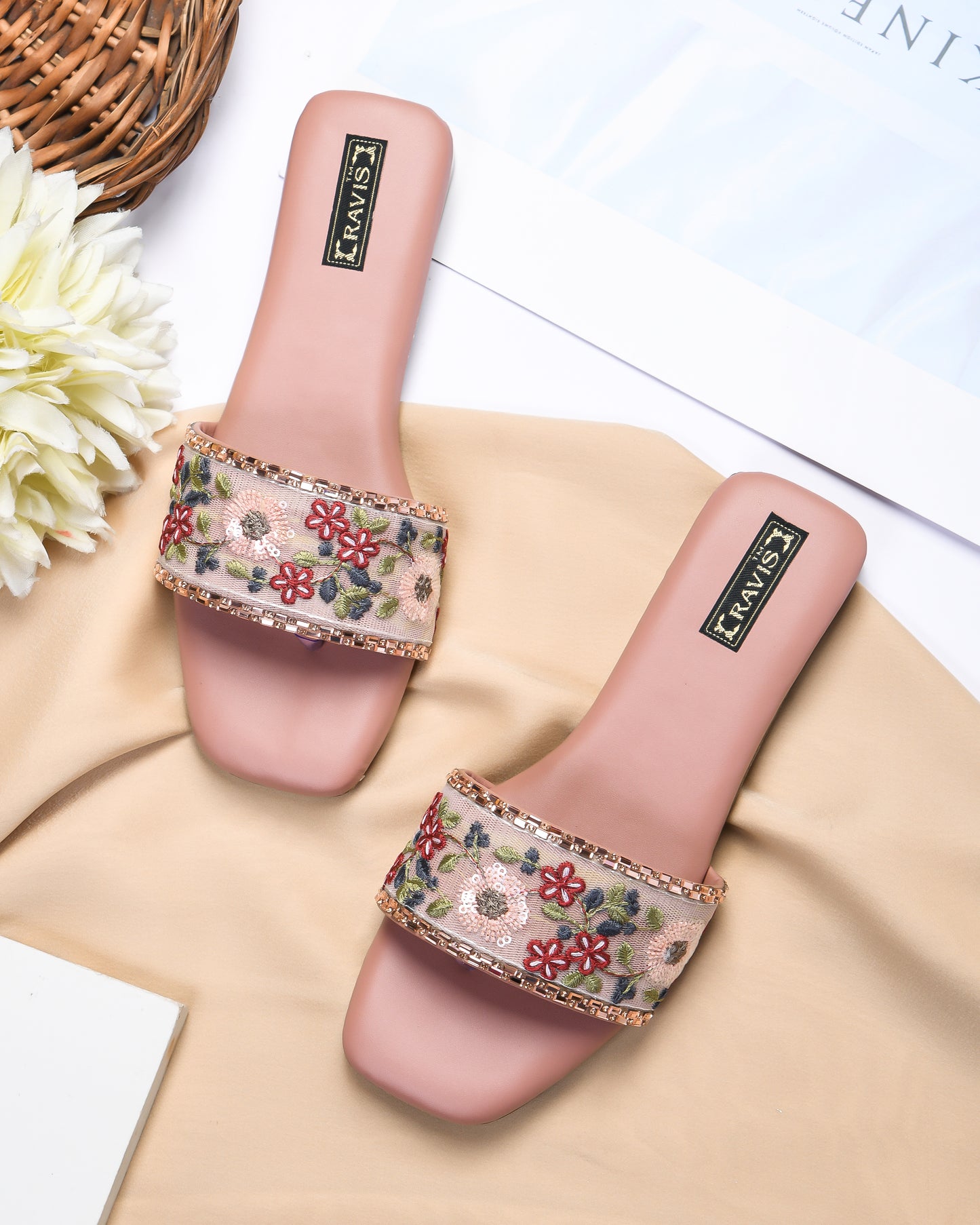 RAVIS Floral Embroidered Ethnic Flats