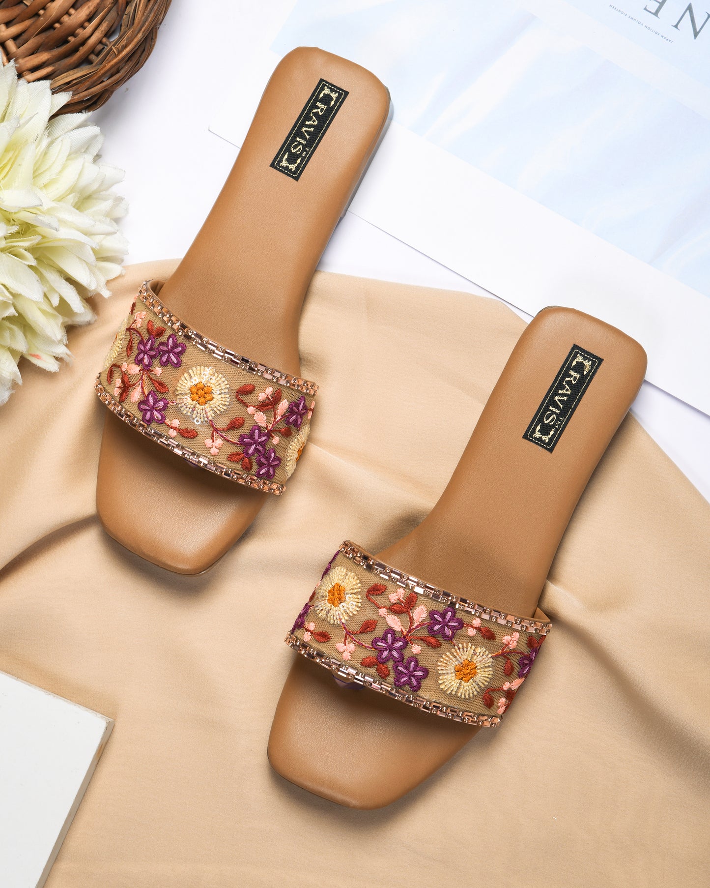 RAVIS Floral Embroidered Ethnic Flats