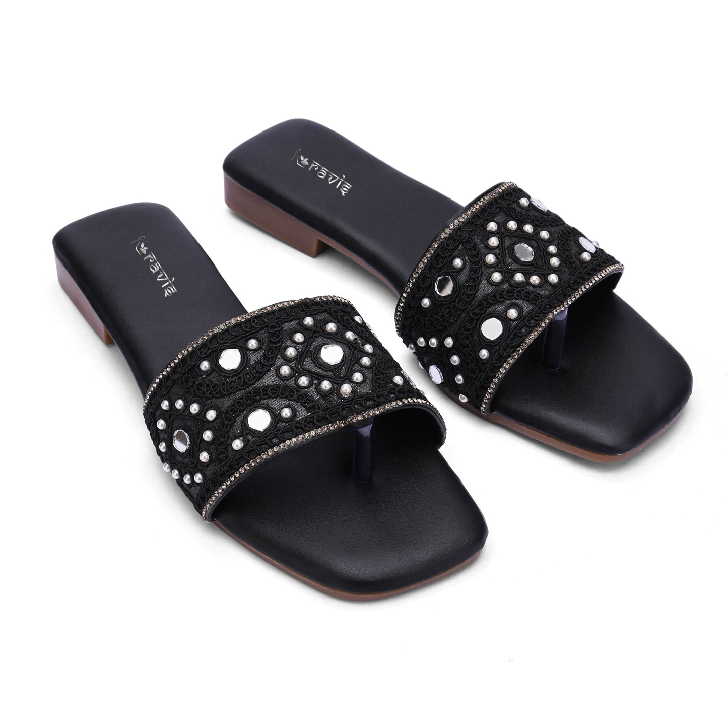 RAVIS NoirBead Black Beaded Ethnic Flats for Women