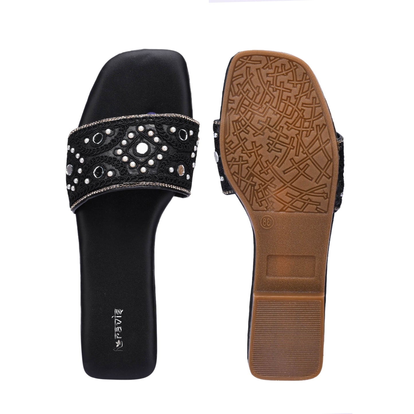 RAVIS NoirBead Black Beaded Ethnic Flats for Women