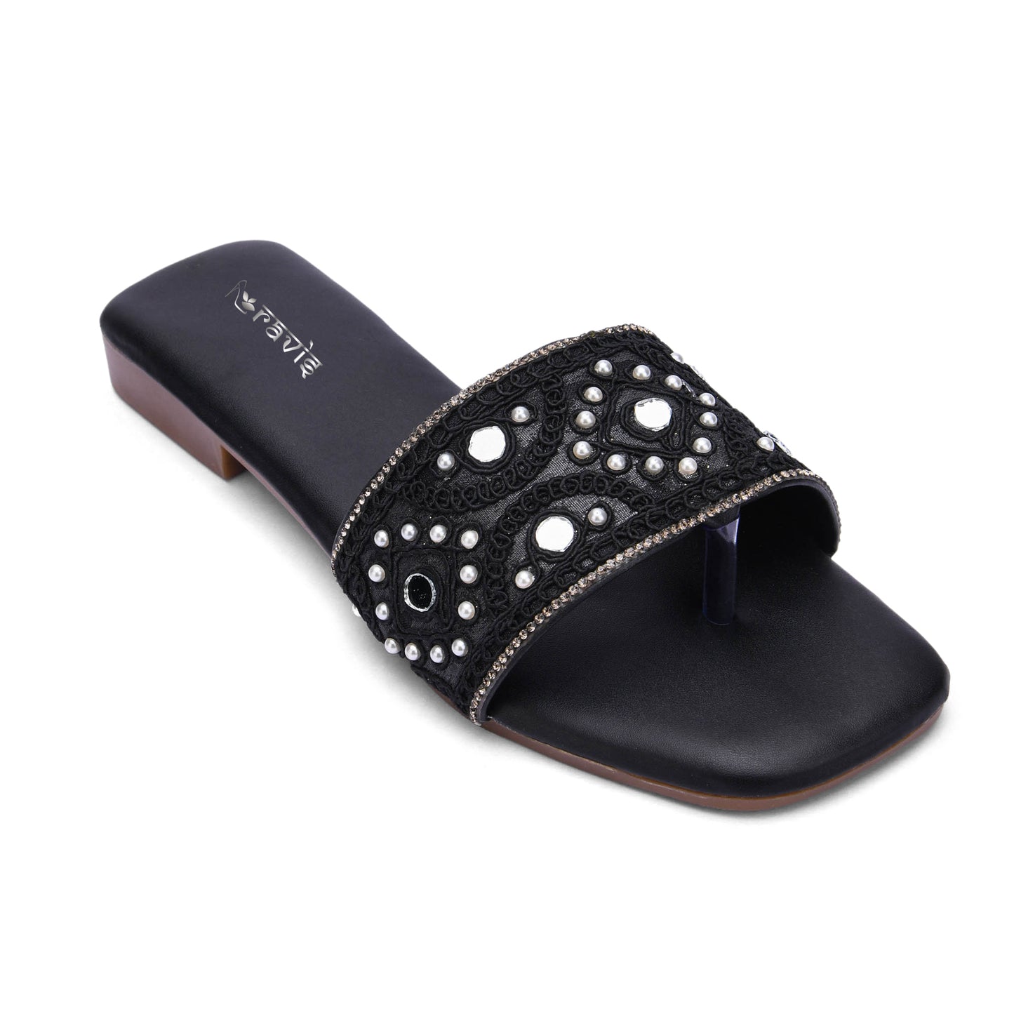RAVIS NoirBead Black Beaded Ethnic Flats for Women