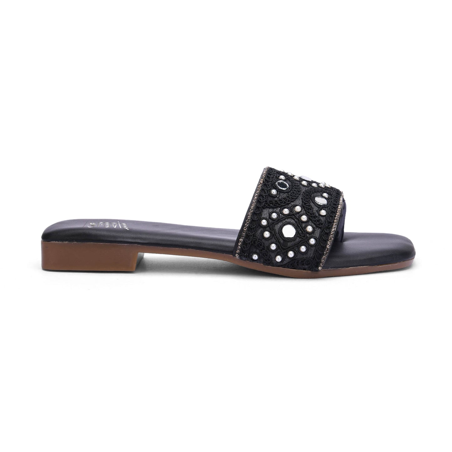 RAVIS NoirBead Black Beaded Ethnic Flats for Women
