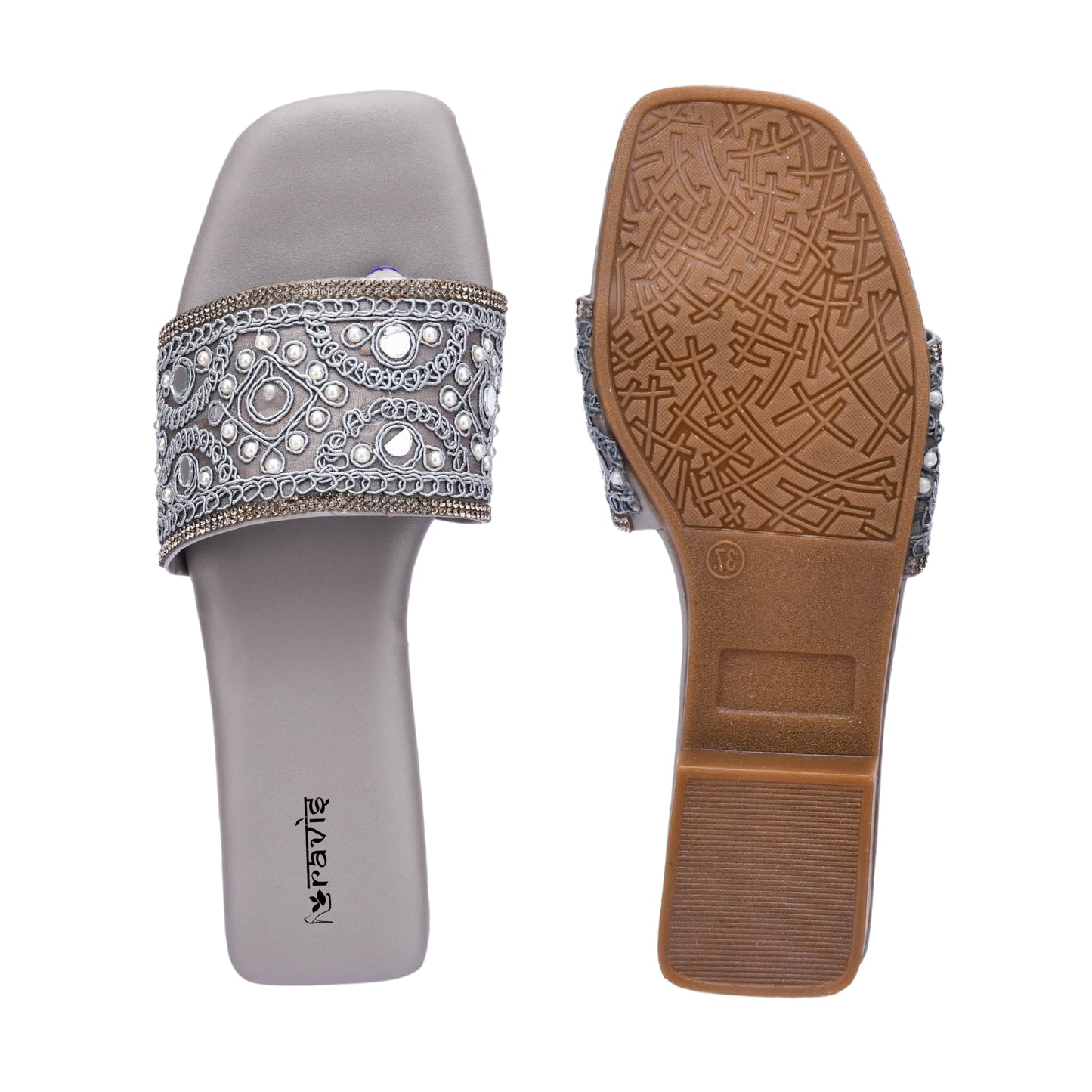 RAVIS NoirBead Black Beaded Ethnic Flats for Women
