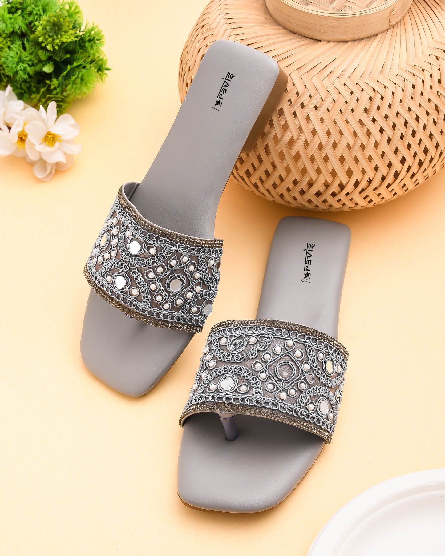 RAVIS NoirBead Black Beaded Ethnic Flats for Women