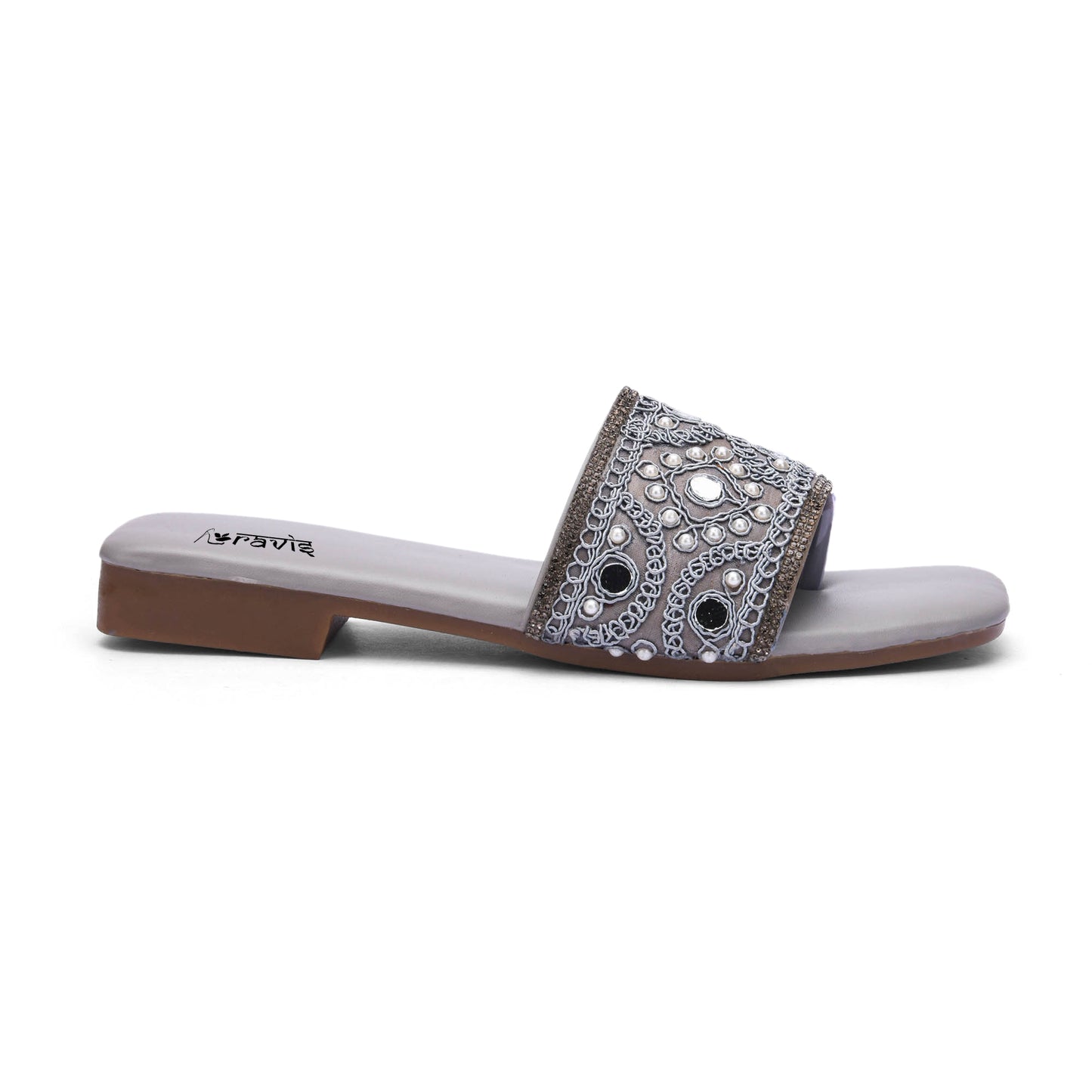 RAVIS NoirBead Black Beaded Ethnic Flats for Women