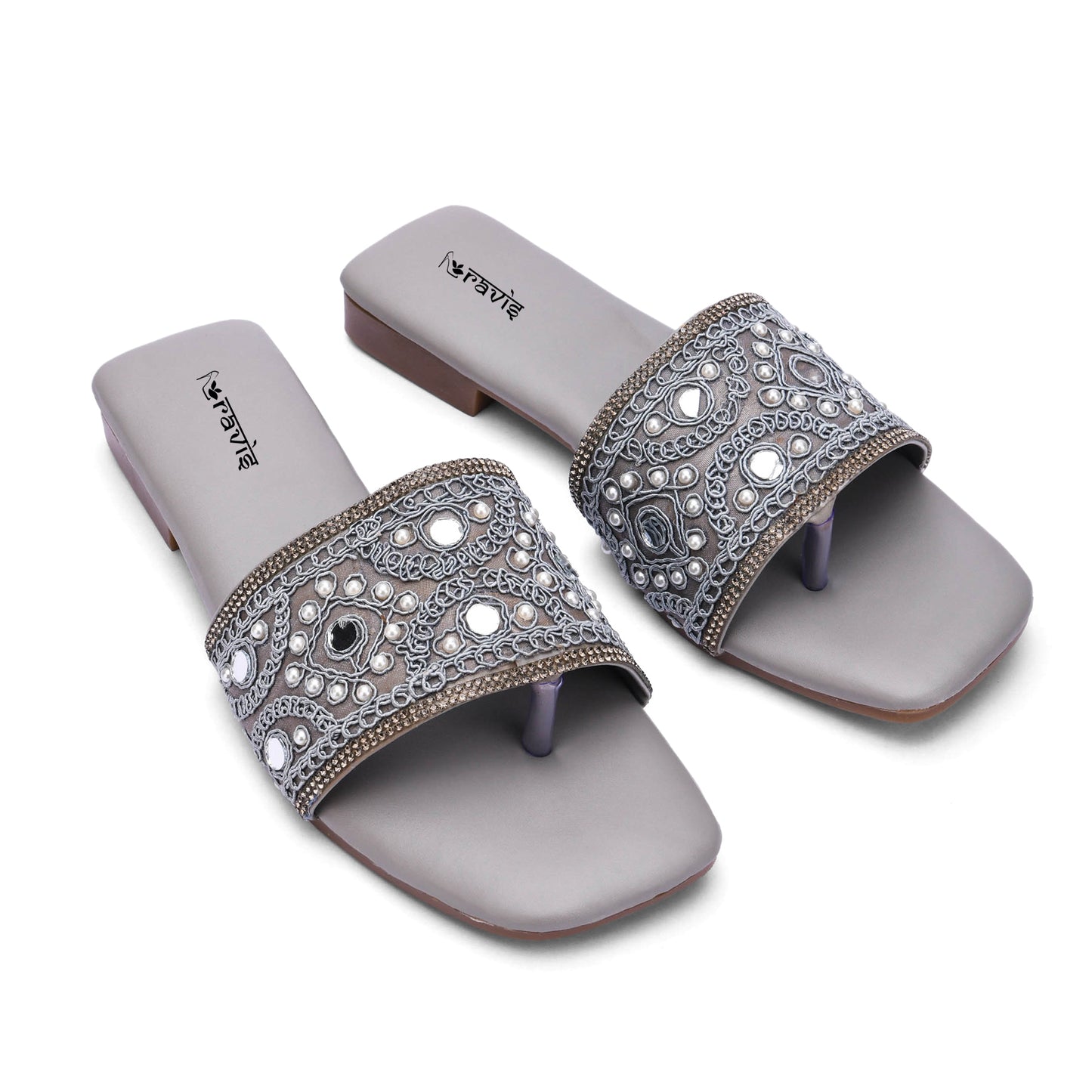 RAVIS NoirBead Black Beaded Ethnic Flats for Women