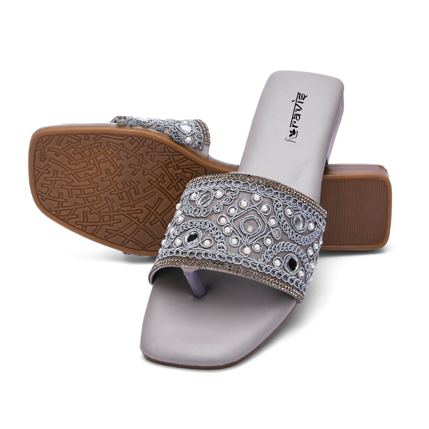 RAVIS NoirBead Black Beaded Ethnic Flats for Women