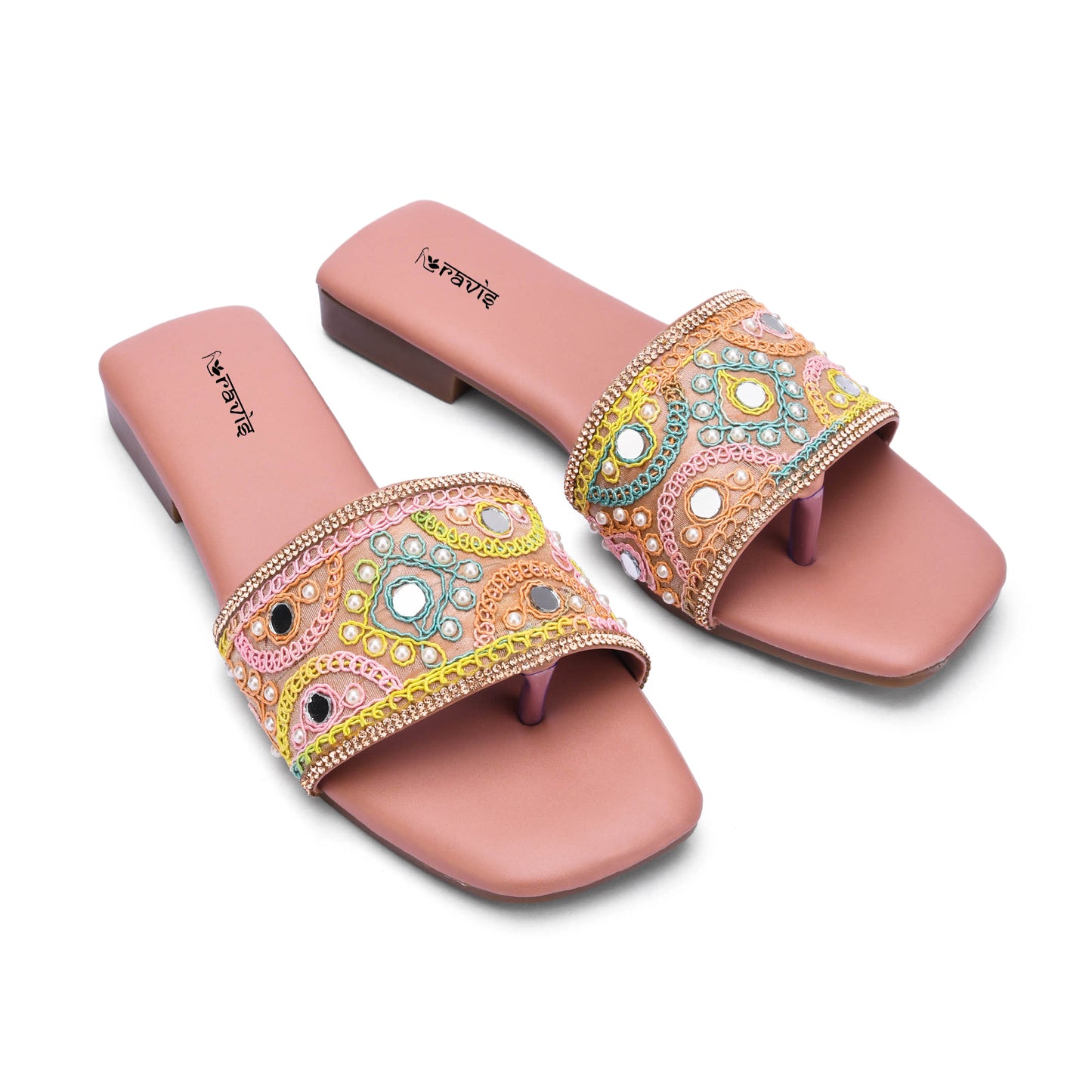RAVIS NoirBead Black Beaded Ethnic Flats for Women