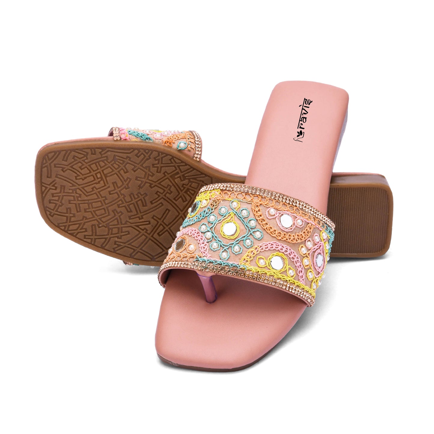 RAVIS NoirBead Black Beaded Ethnic Flats for Women