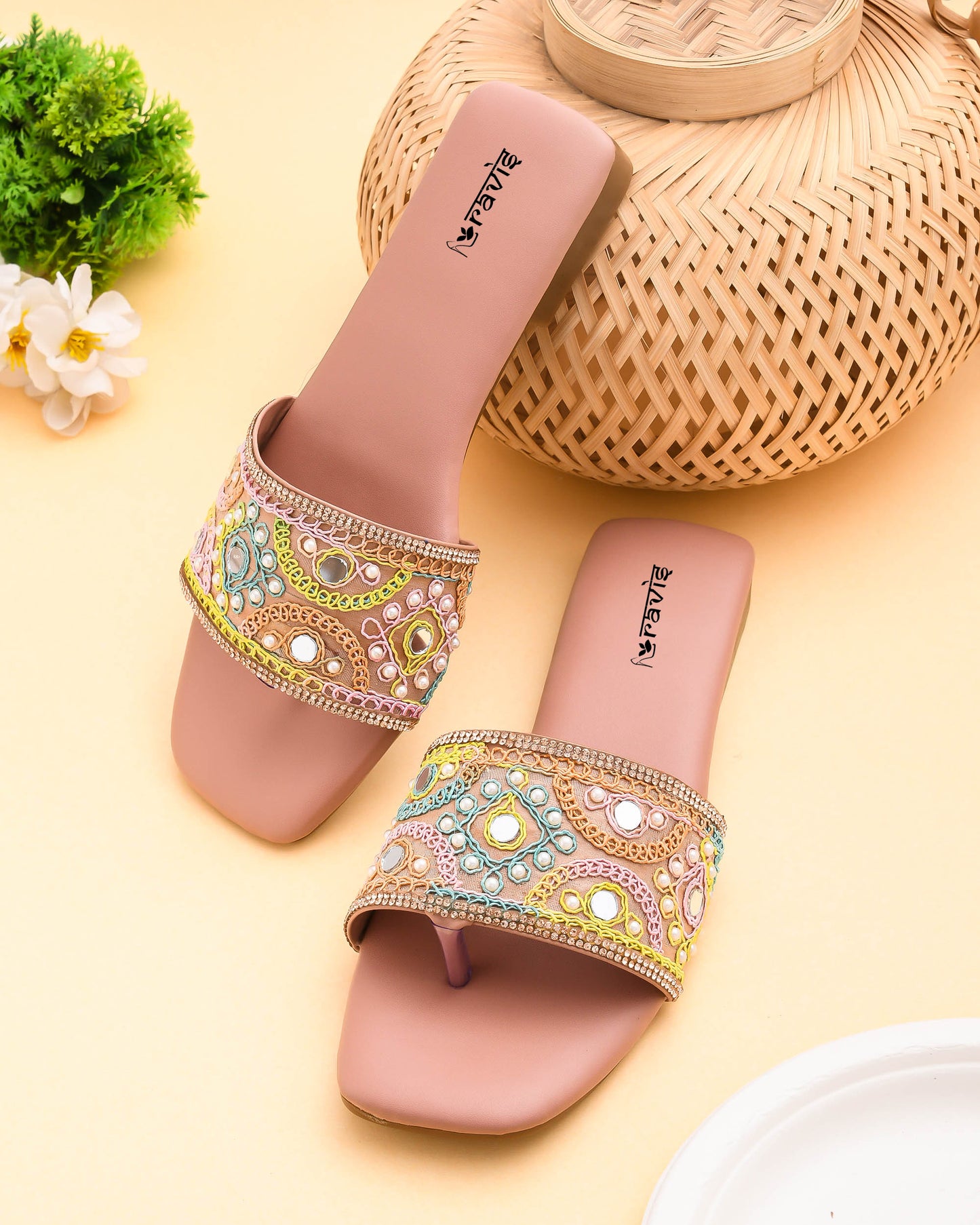 RAVIS NoirBead Black Beaded Ethnic Flats for Women