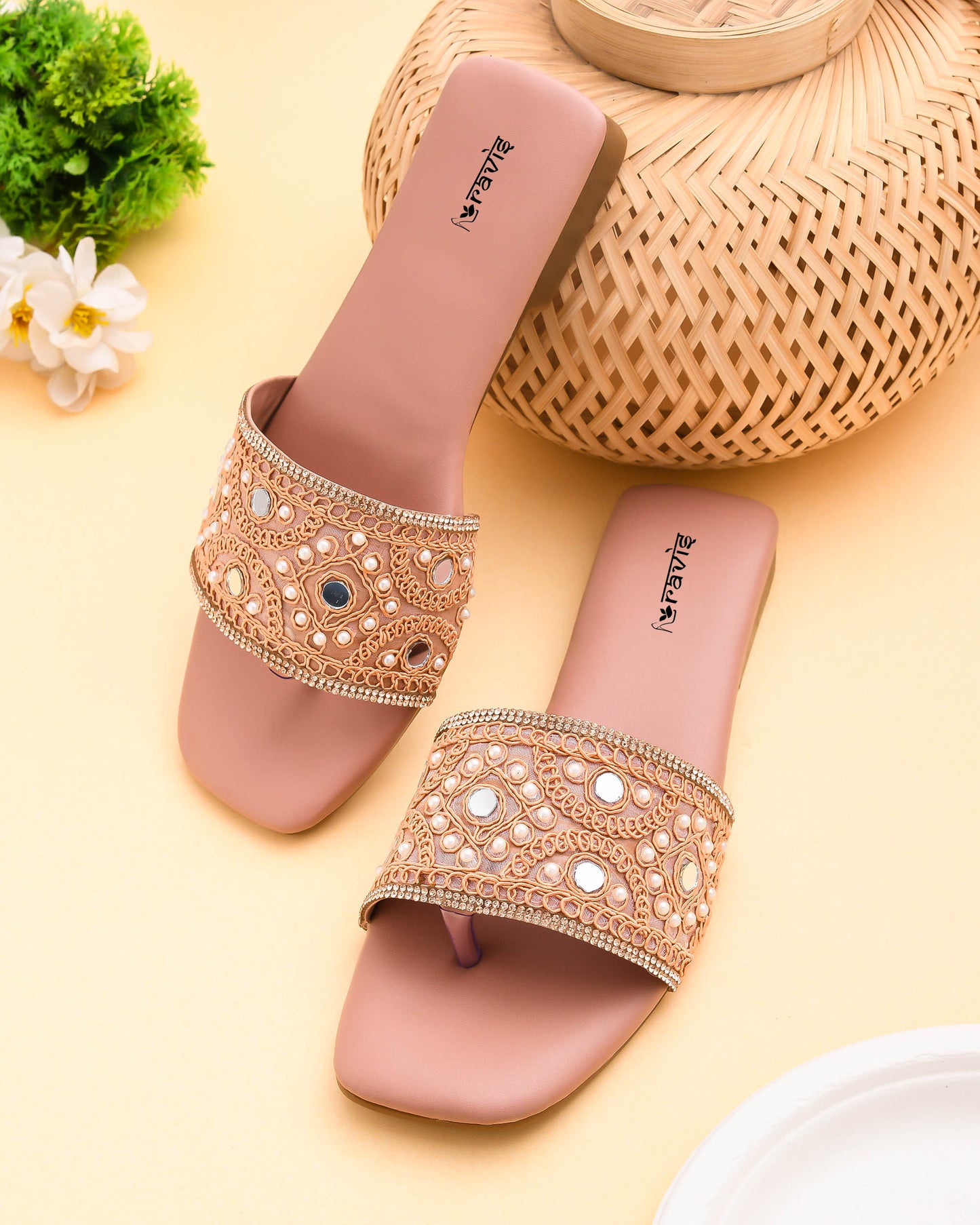 RAVIS NoirBead Black Beaded Ethnic Flats for Women
