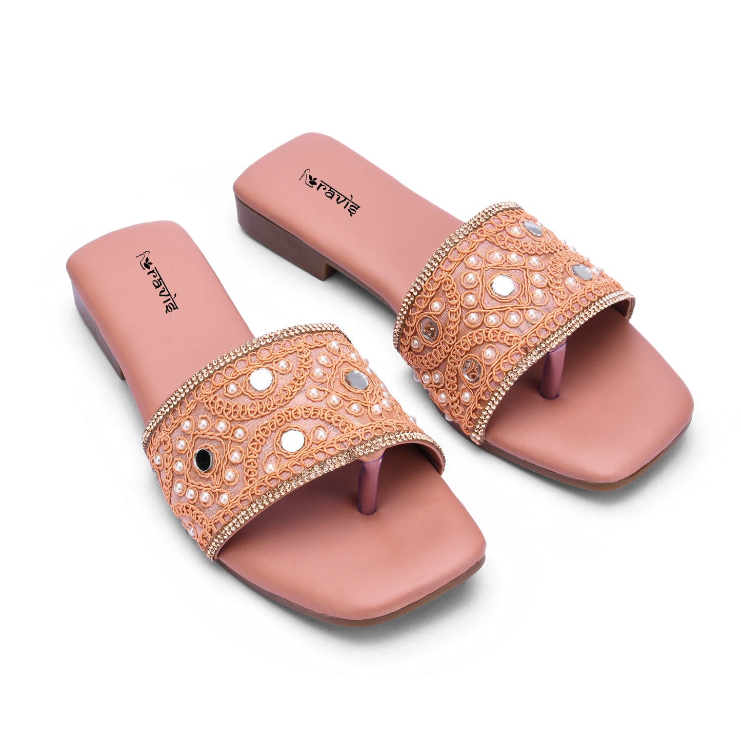 RAVIS NoirBead Black Beaded Ethnic Flats for Women