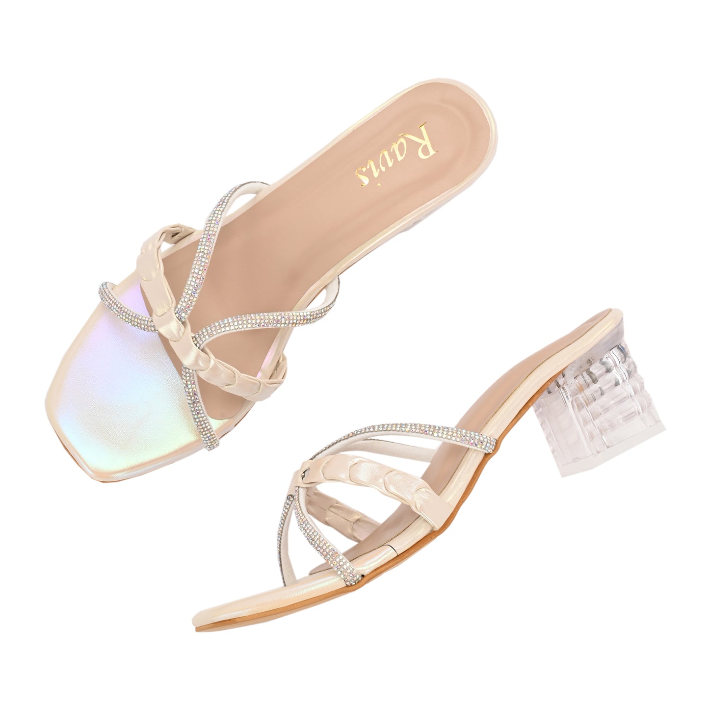 Ravis Criss-Cross Transparent Heels – Party Wear Block Slip-Ons for Women