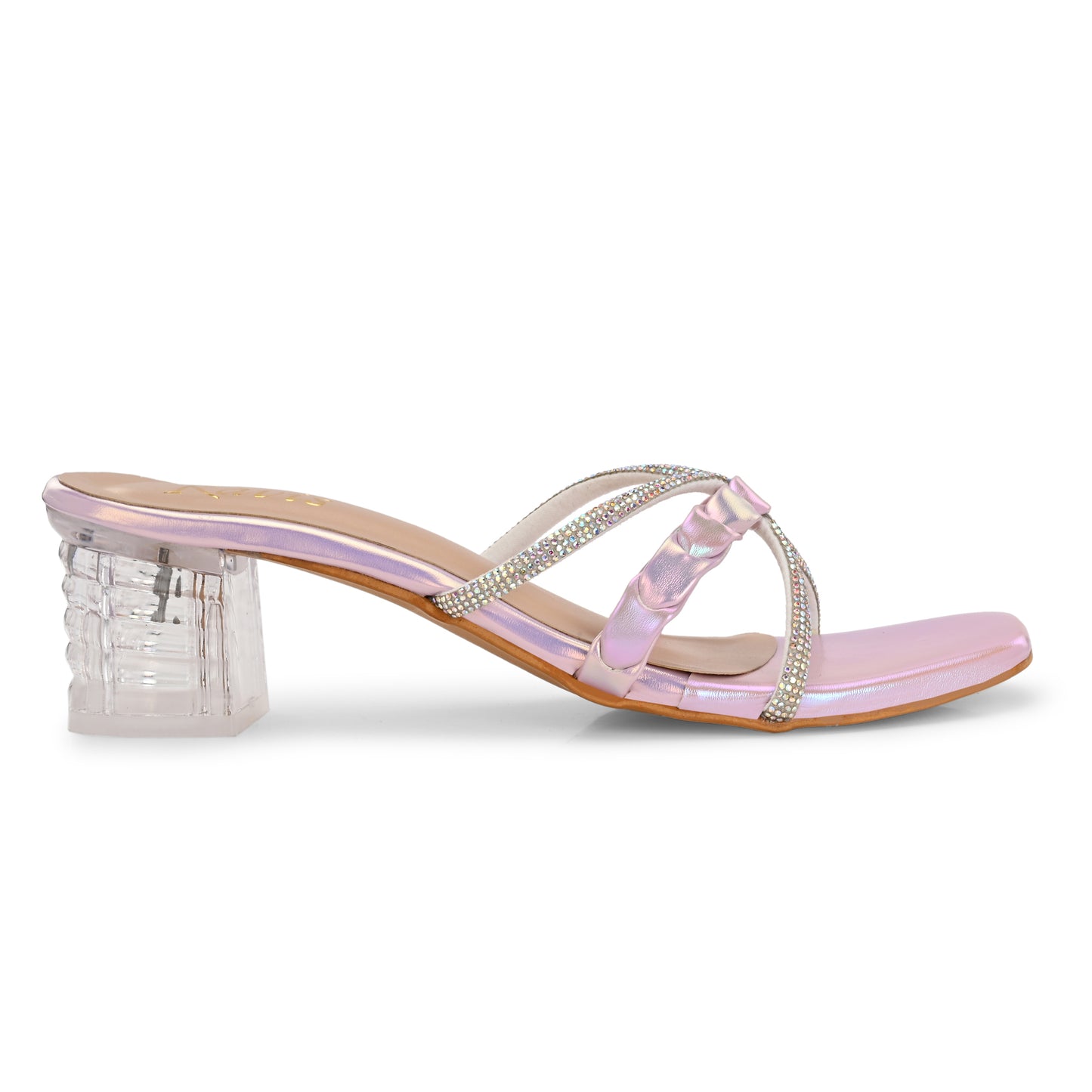 Ravis Criss-Cross Transparent Heels – Party Wear Block Slip-Ons for Women