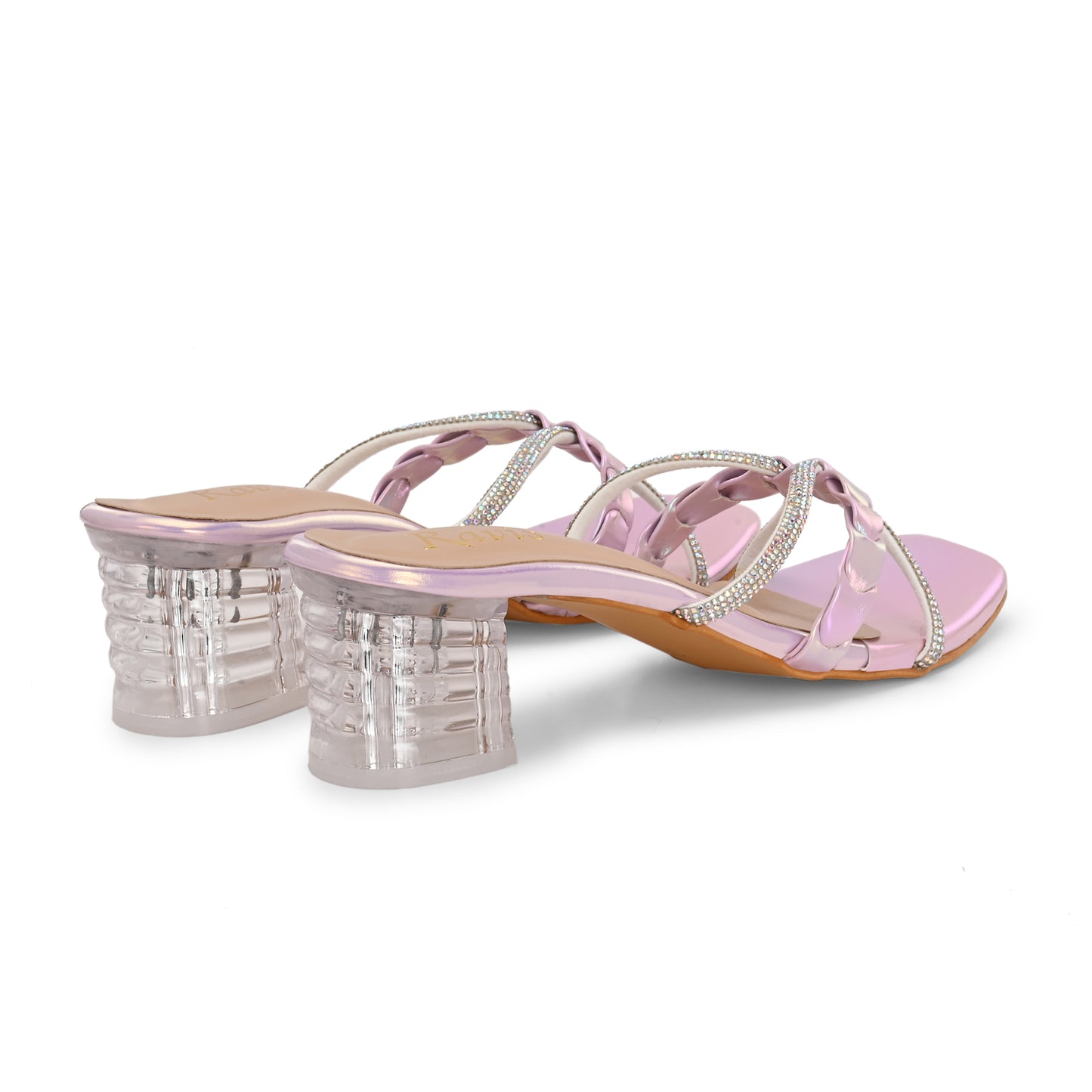 Ravis Criss-Cross Transparent Heels – Party Wear Block Slip-Ons for Women