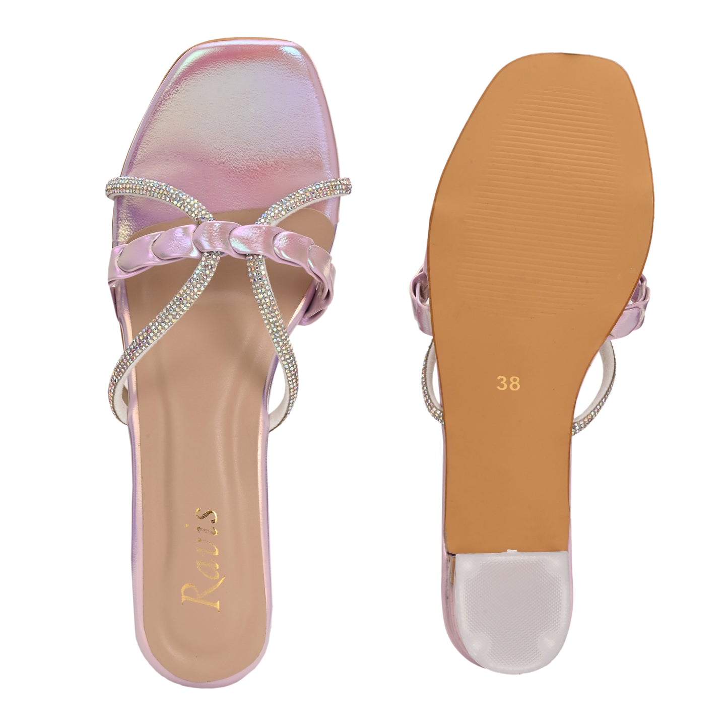 Ravis Criss-Cross Transparent Heels – Party Wear Block Slip-Ons for Women