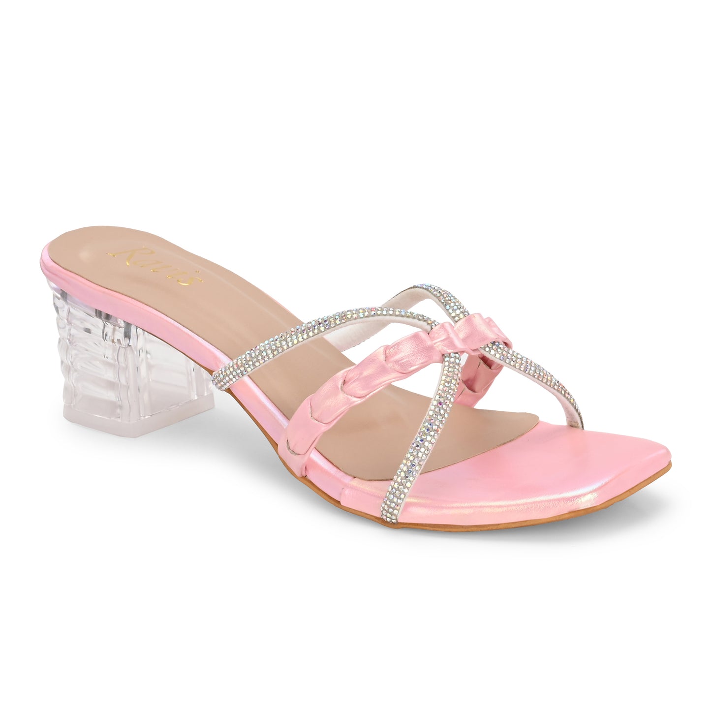 Ravis Criss-Cross Transparent Heels – Party Wear Block Slip-Ons for Women