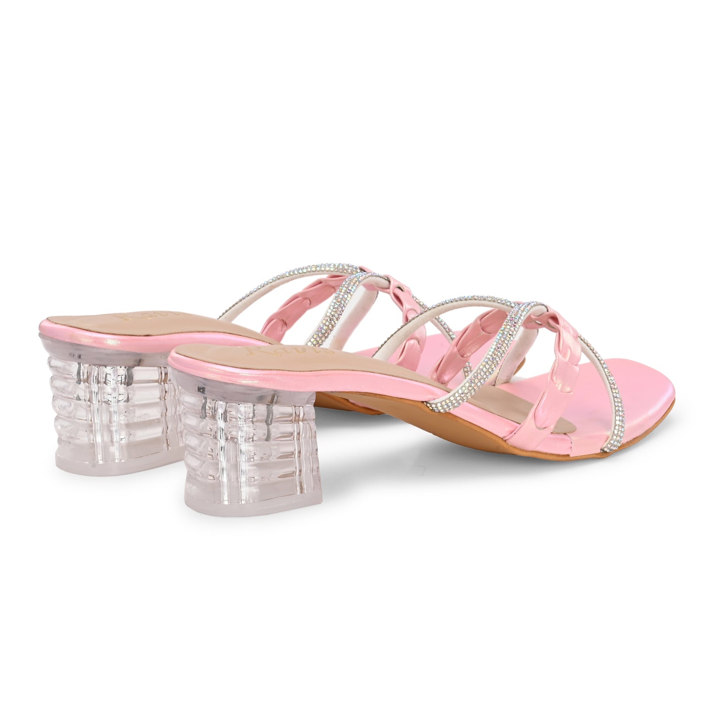 Ravis Criss-Cross Transparent Heels – Party Wear Block Slip-Ons for Women