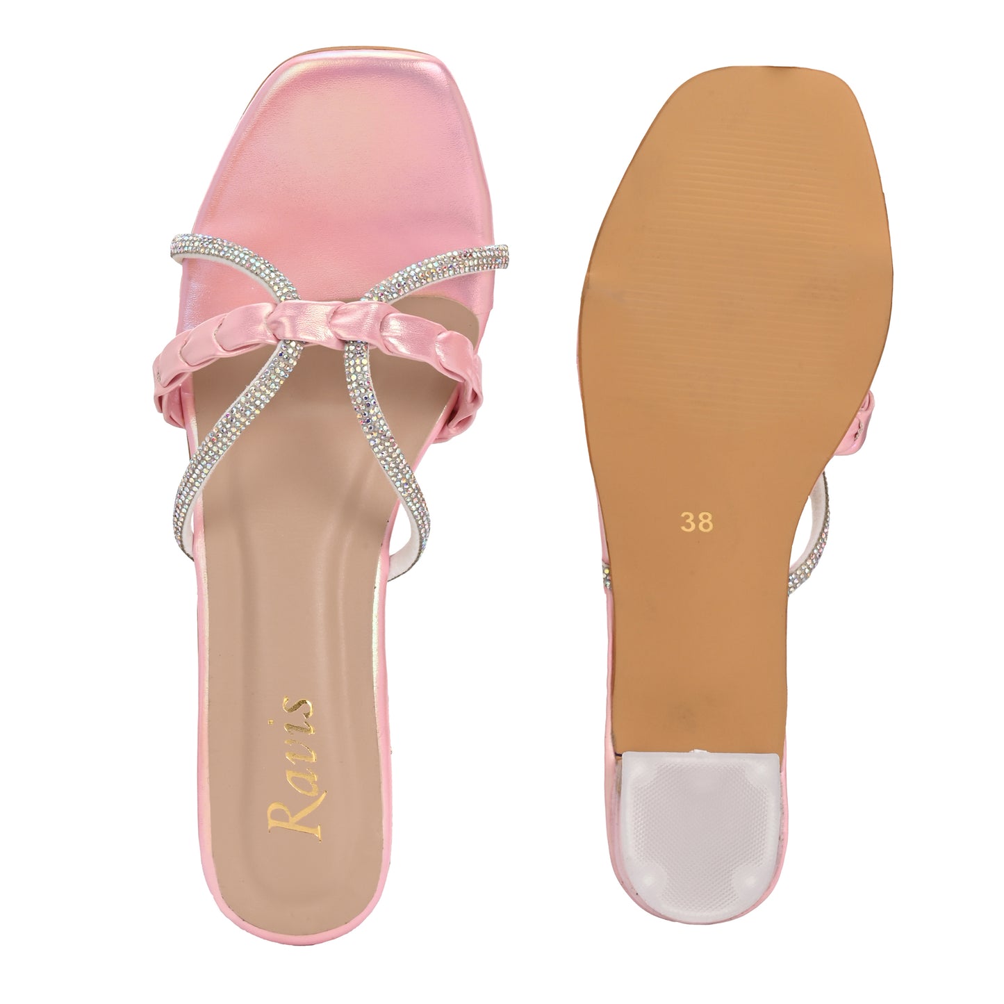 Ravis Criss-Cross Transparent Heels – Party Wear Block Slip-Ons for Women