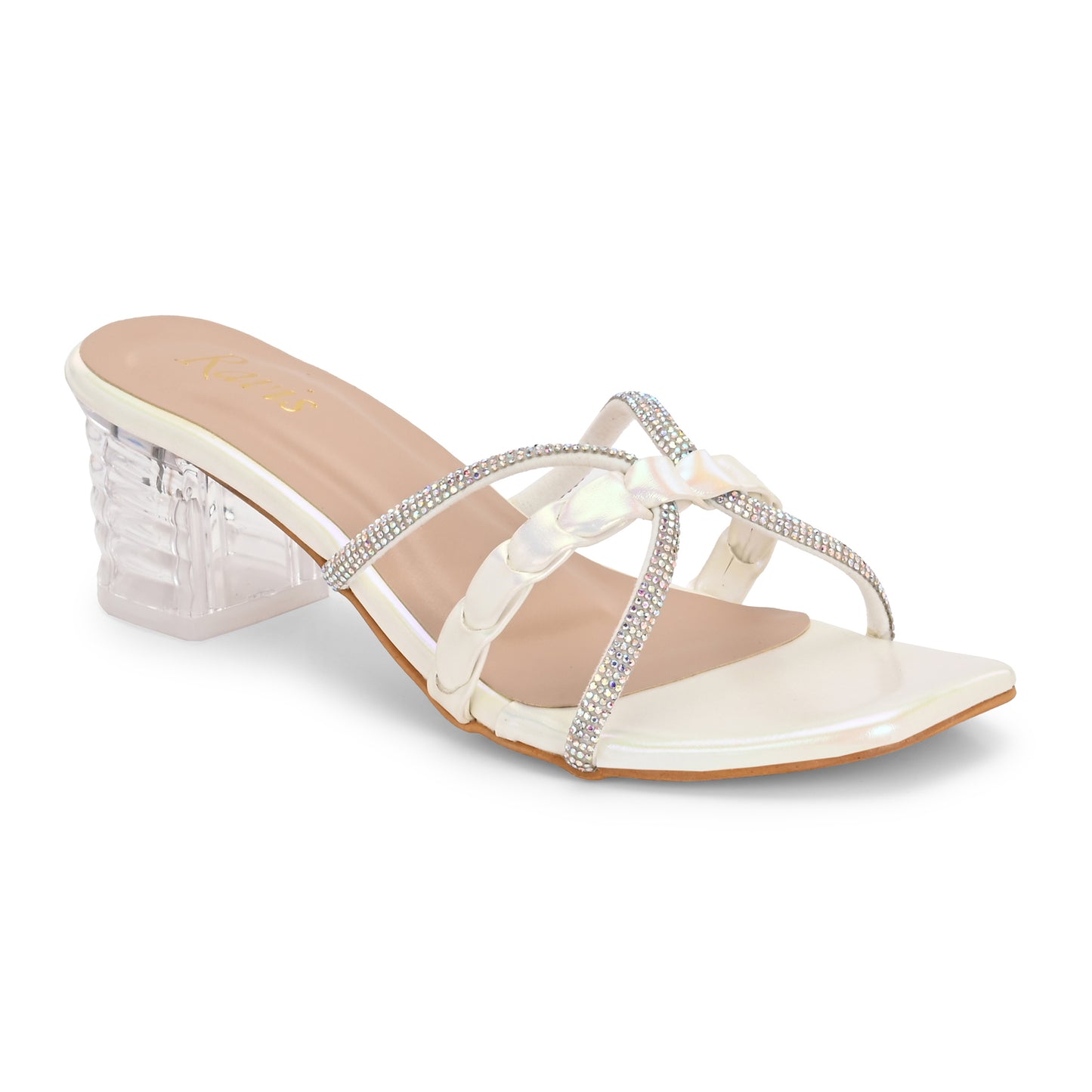 Ravis Criss-Cross Transparent Heels – Party Wear Block Slip-Ons for Women