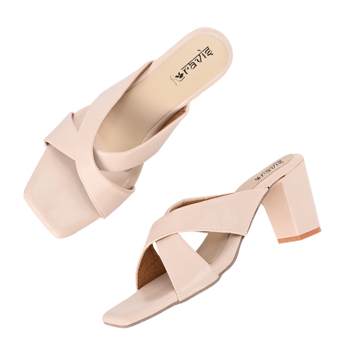 Ravis Cross-Strap Block Heels – Comfortable Slip-On Sandals for Women