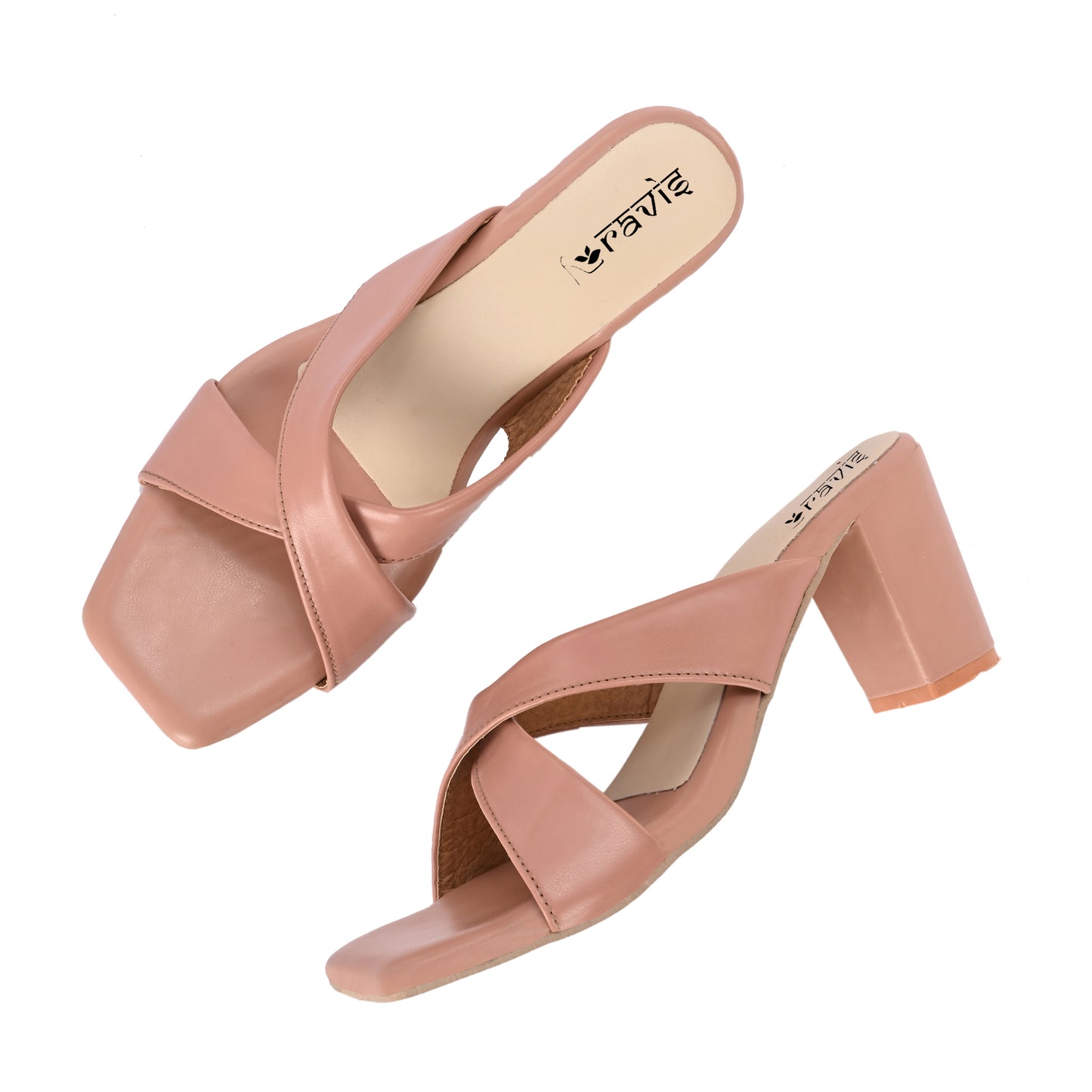 Ravis Cross-Strap Block Heels – Comfortable Slip-On Sandals for Women