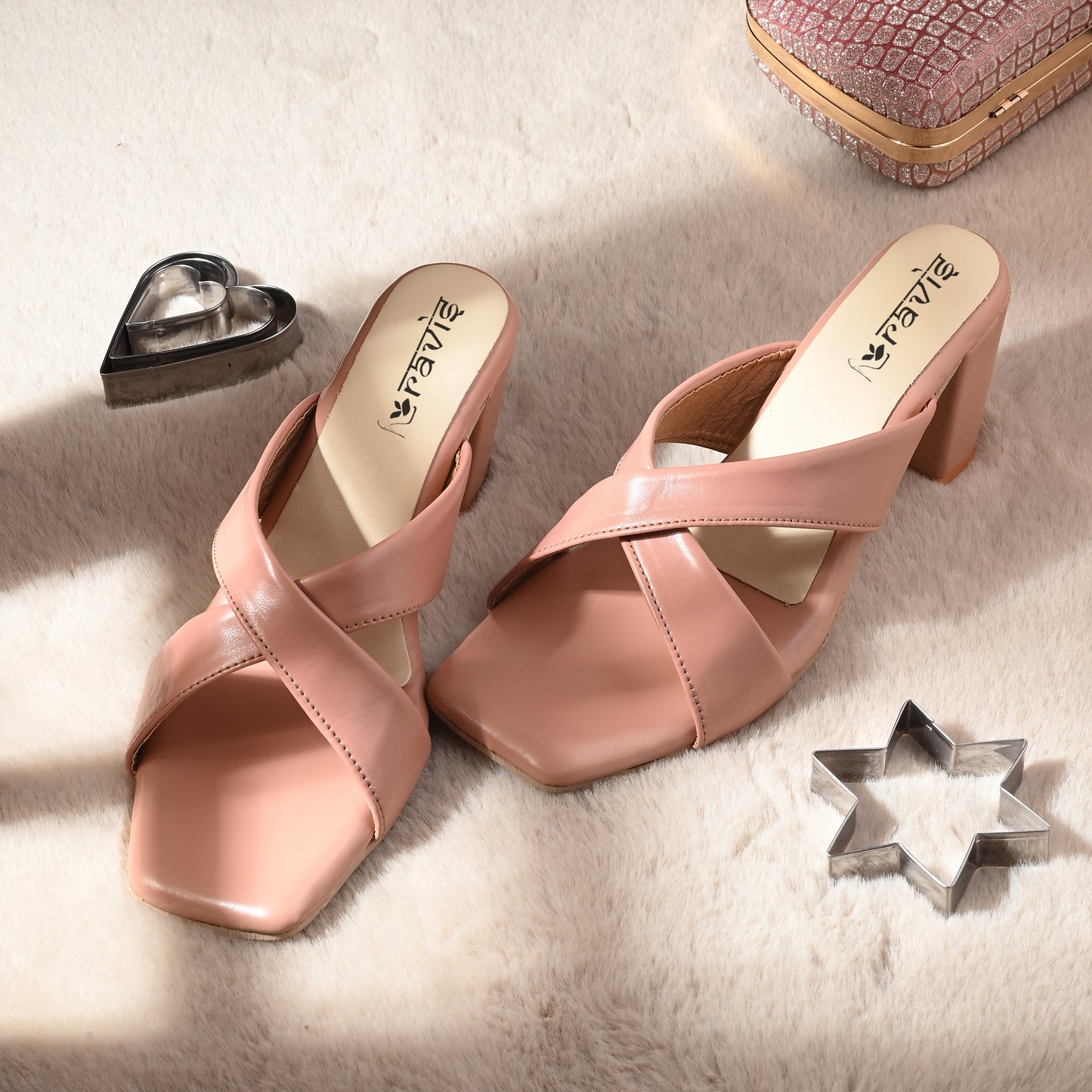 Ravis Cross-Strap Block Heels – Comfortable Slip-On Sandals for Women
