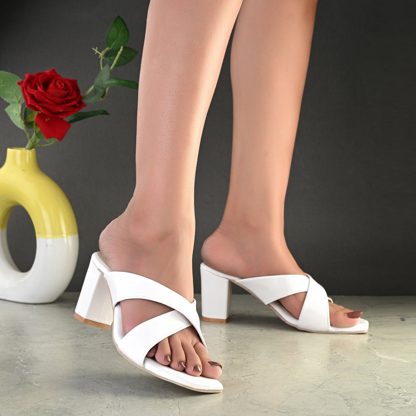 Ravis Cross-Strap Block Heels – Comfortable Slip-On Sandals for Women