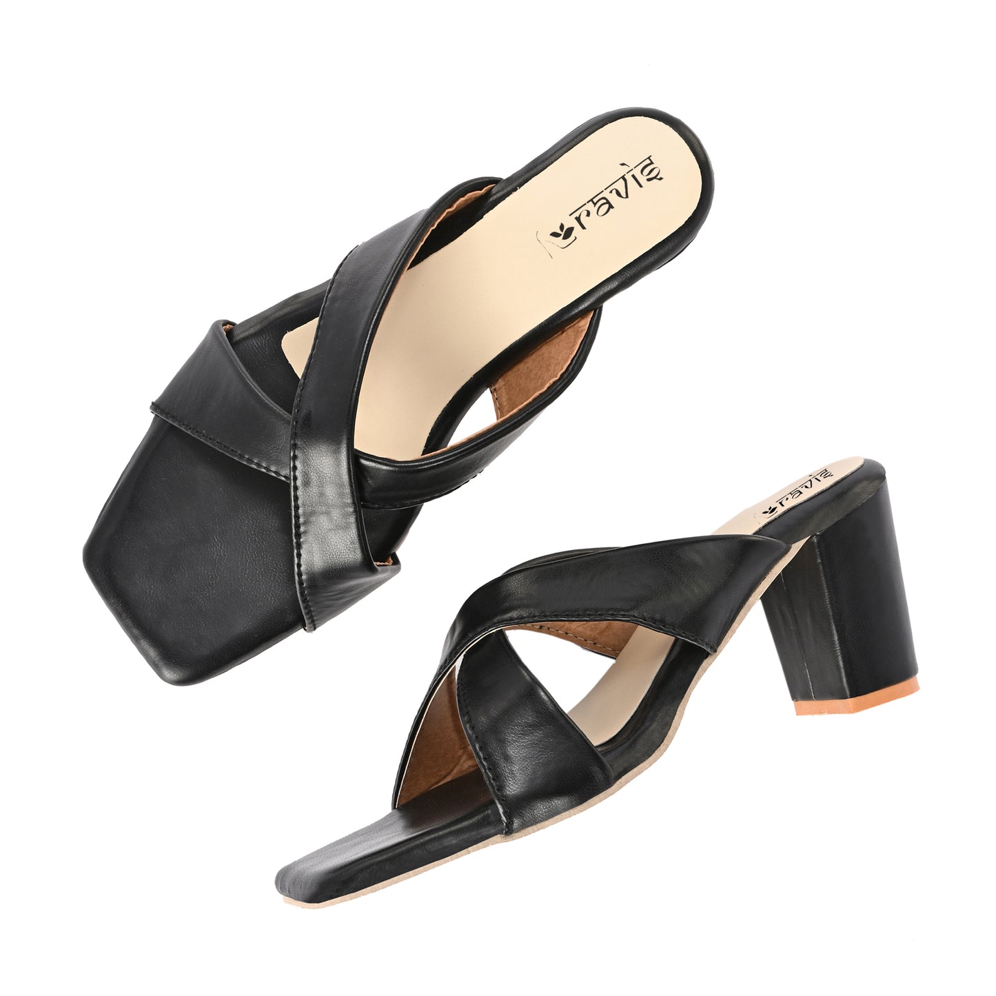 Ravis Cross-Strap Block Heels – Comfortable Slip-On Sandals for Women