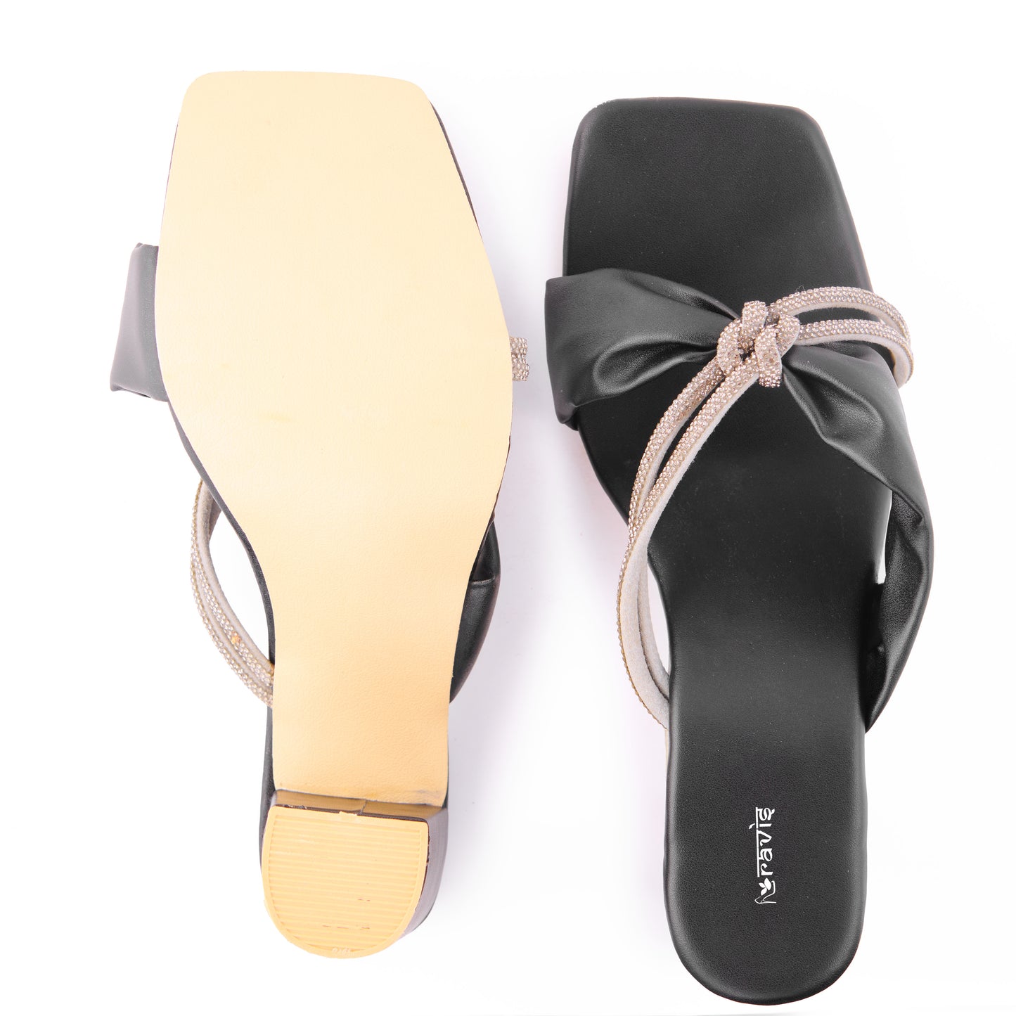 RAVIS Knot Charm Block Heels – Trendy Slip-On with Braided Strap Detail