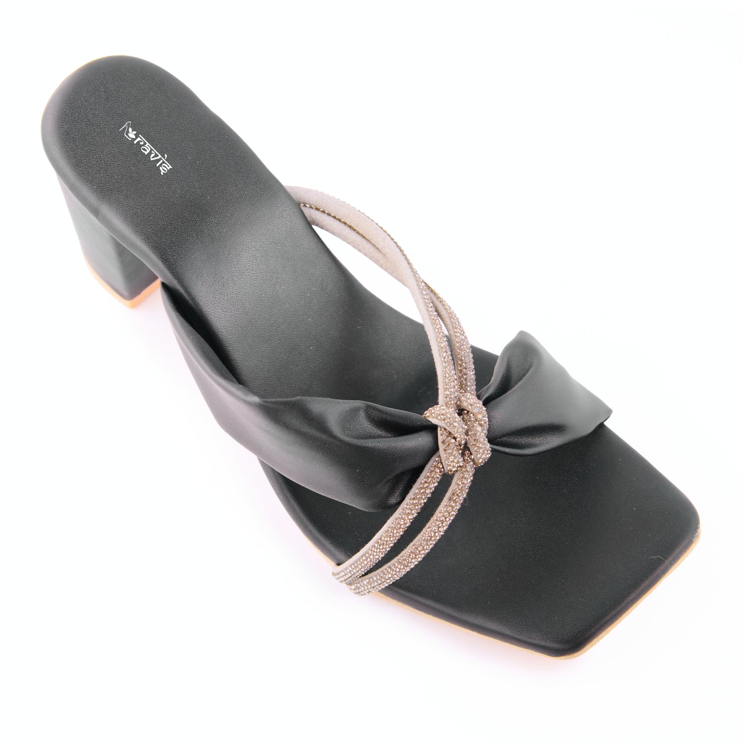 RAVIS Knot Charm Block Heels – Trendy Slip-On with Braided Strap Detail