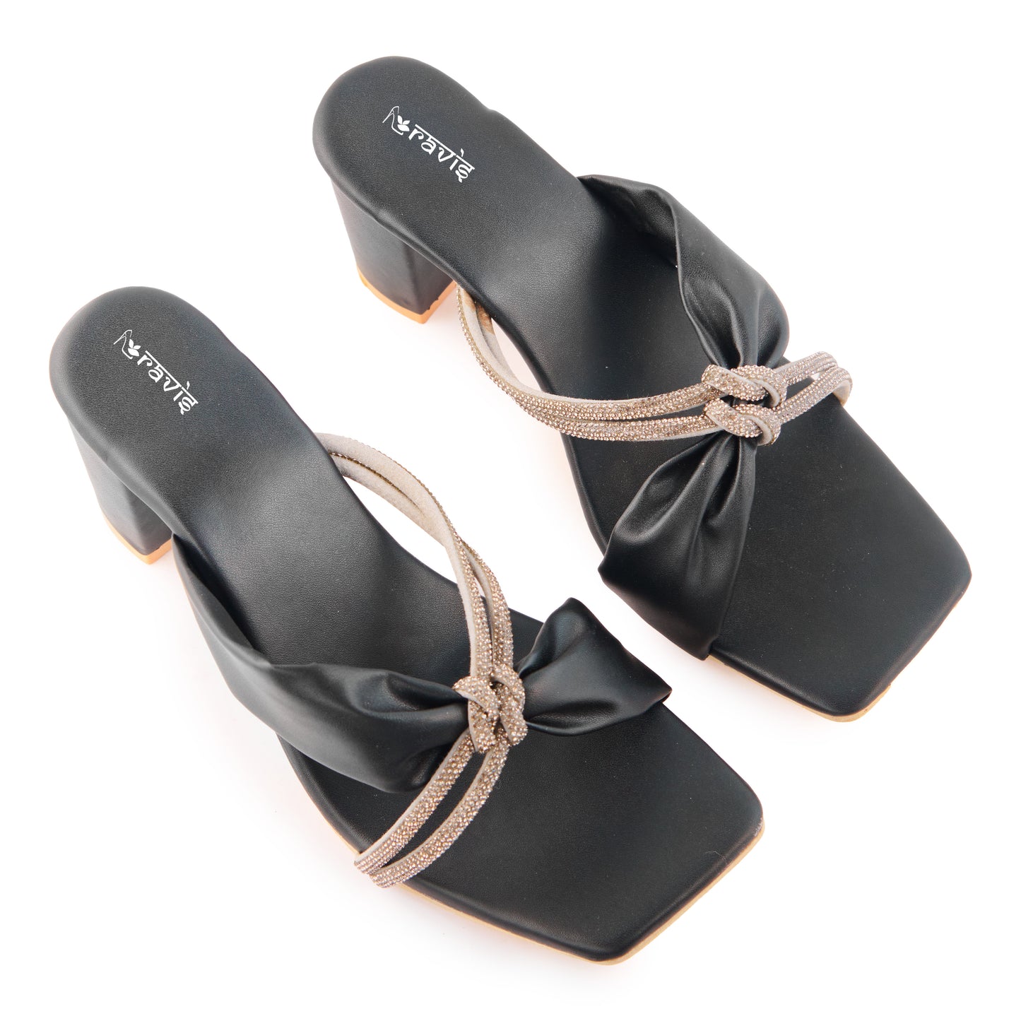 RAVIS Knot Charm Block Heels – Trendy Slip-On with Braided Strap Detail