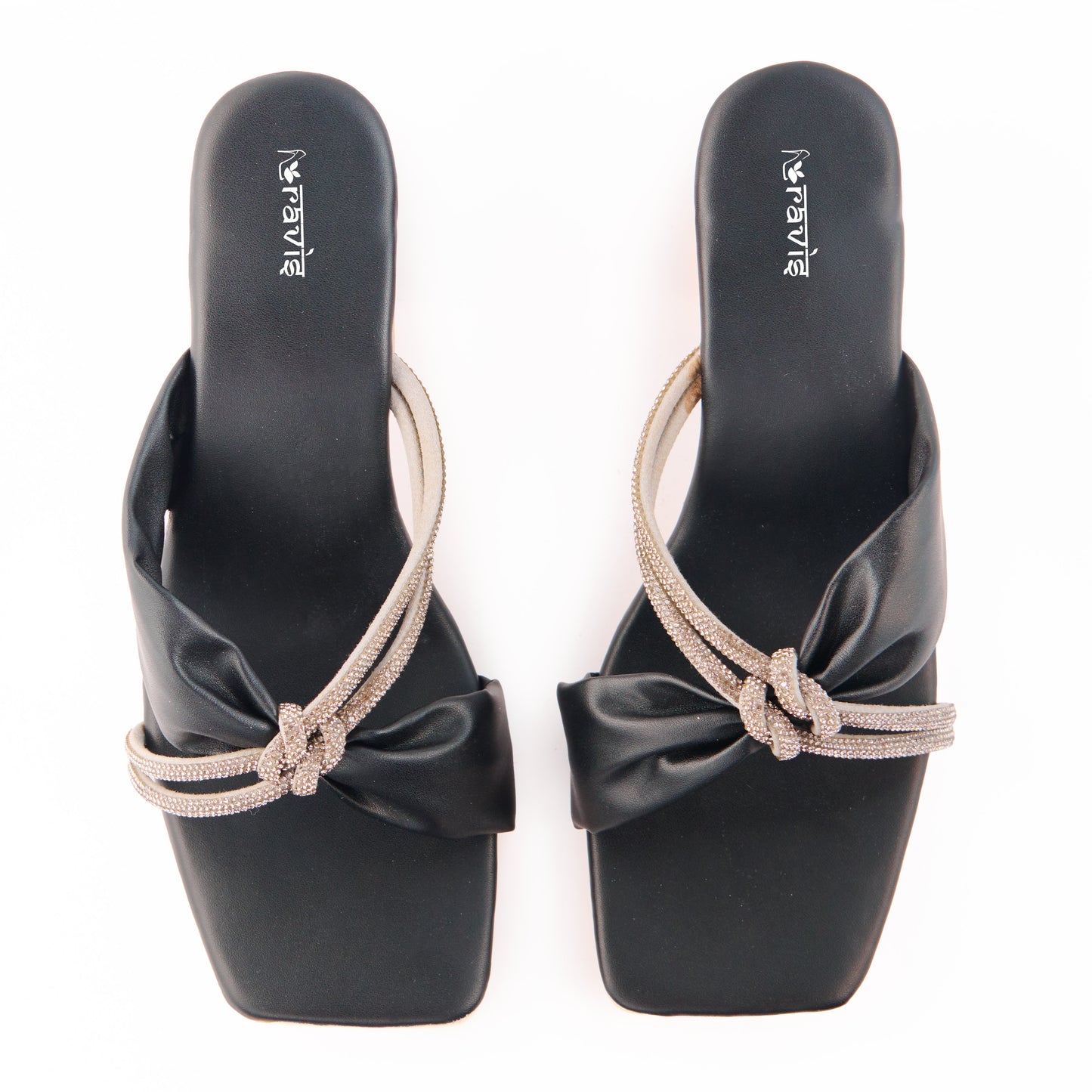 RAVIS Knot Charm Block Heels – Trendy Slip-On with Braided Strap Detail
