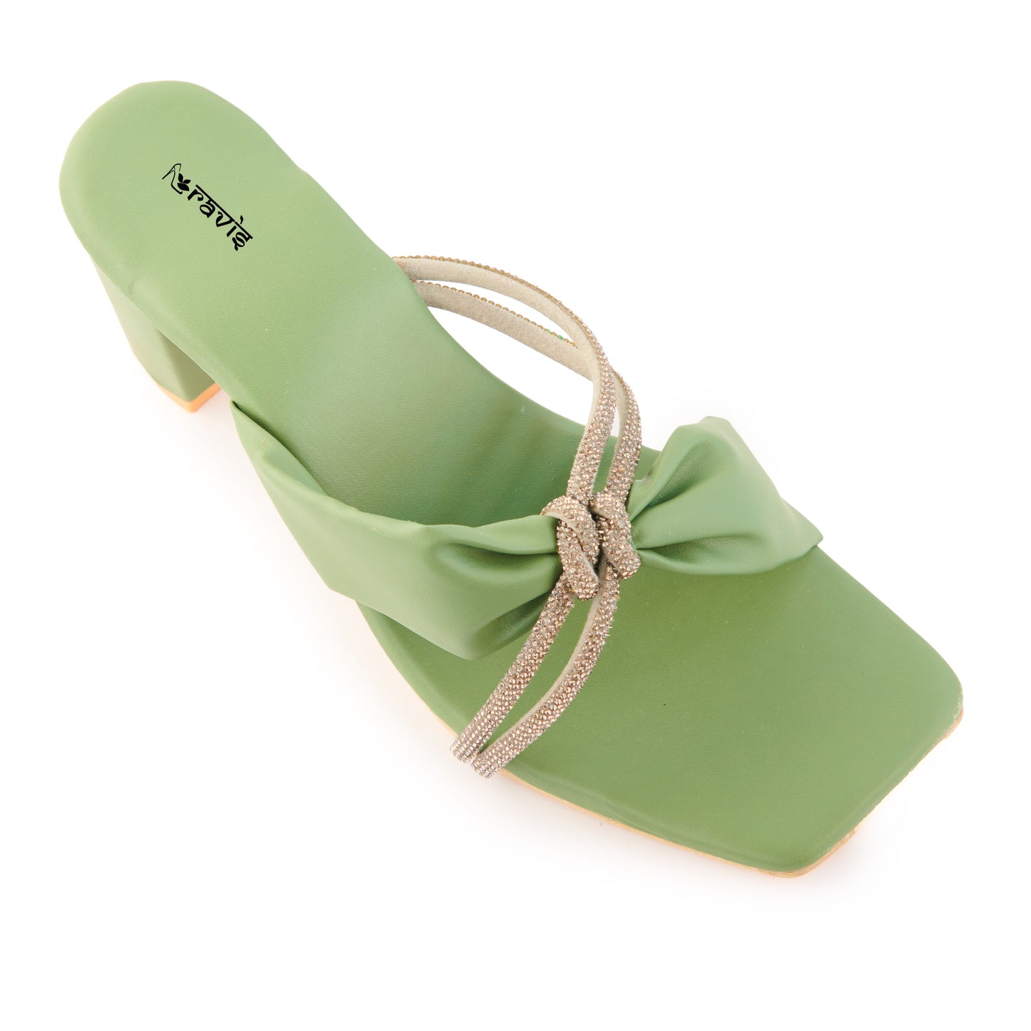 RAVIS Knot Charm Block Heels – Trendy Slip-On with Braided Strap Detail
