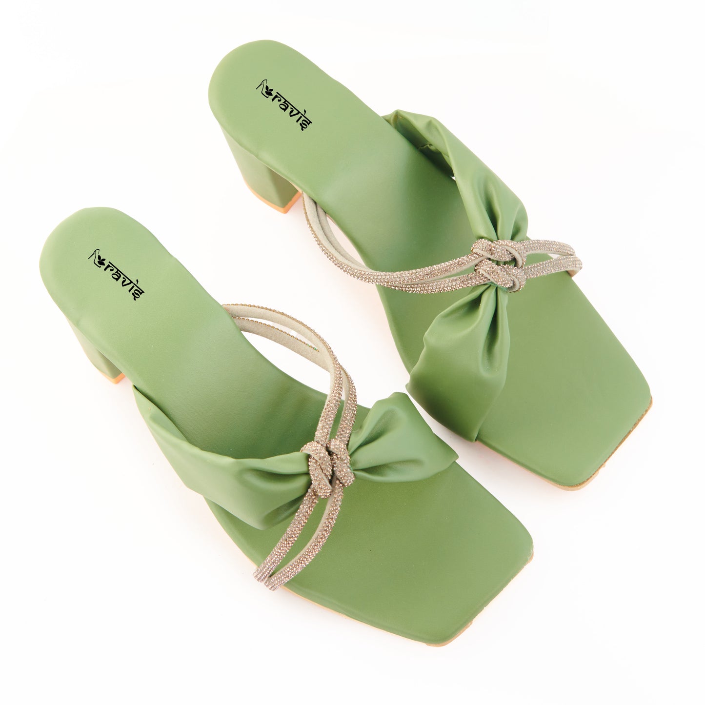 RAVIS Knot Charm Block Heels – Trendy Slip-On with Braided Strap Detail